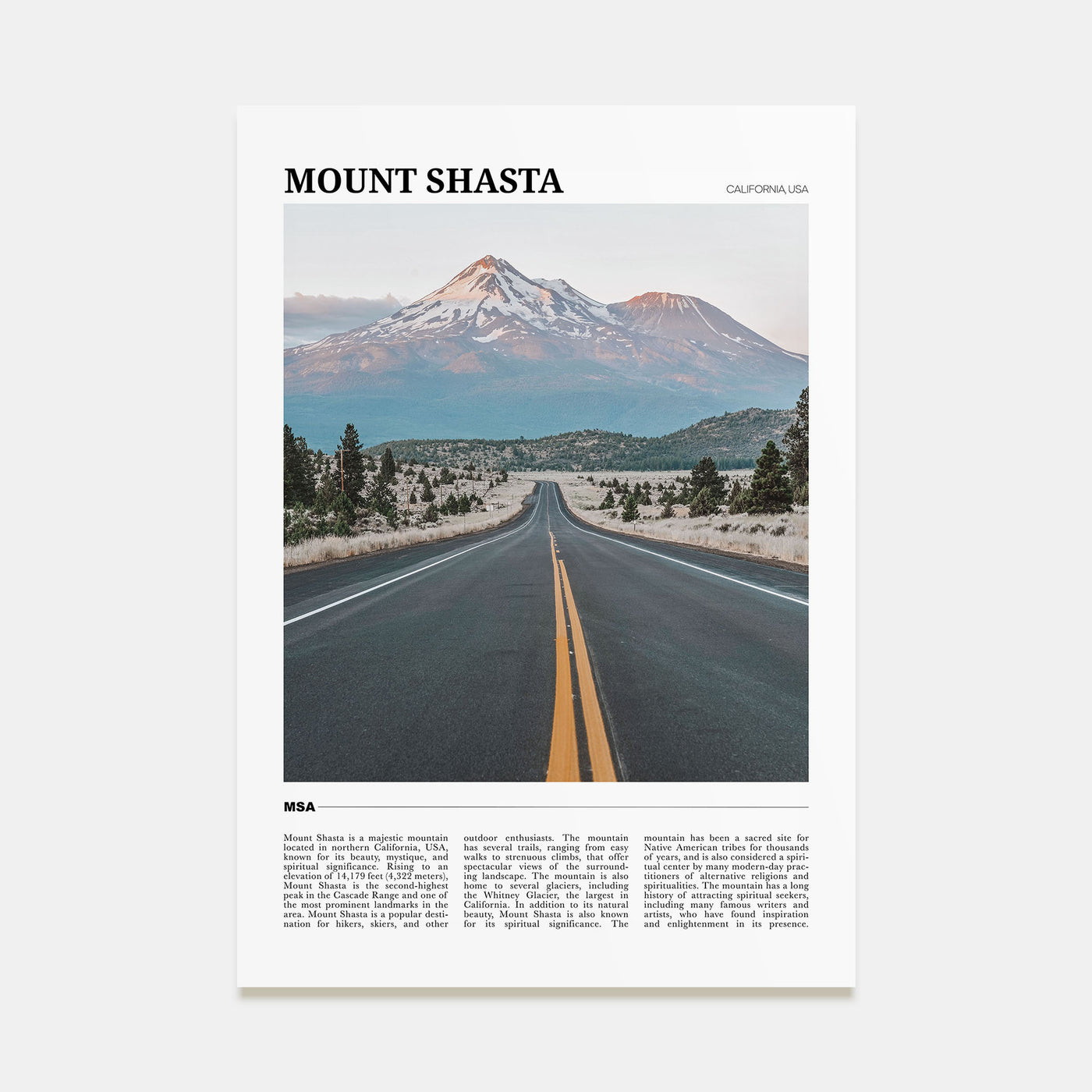 Mount Shasta Travel Color Poster