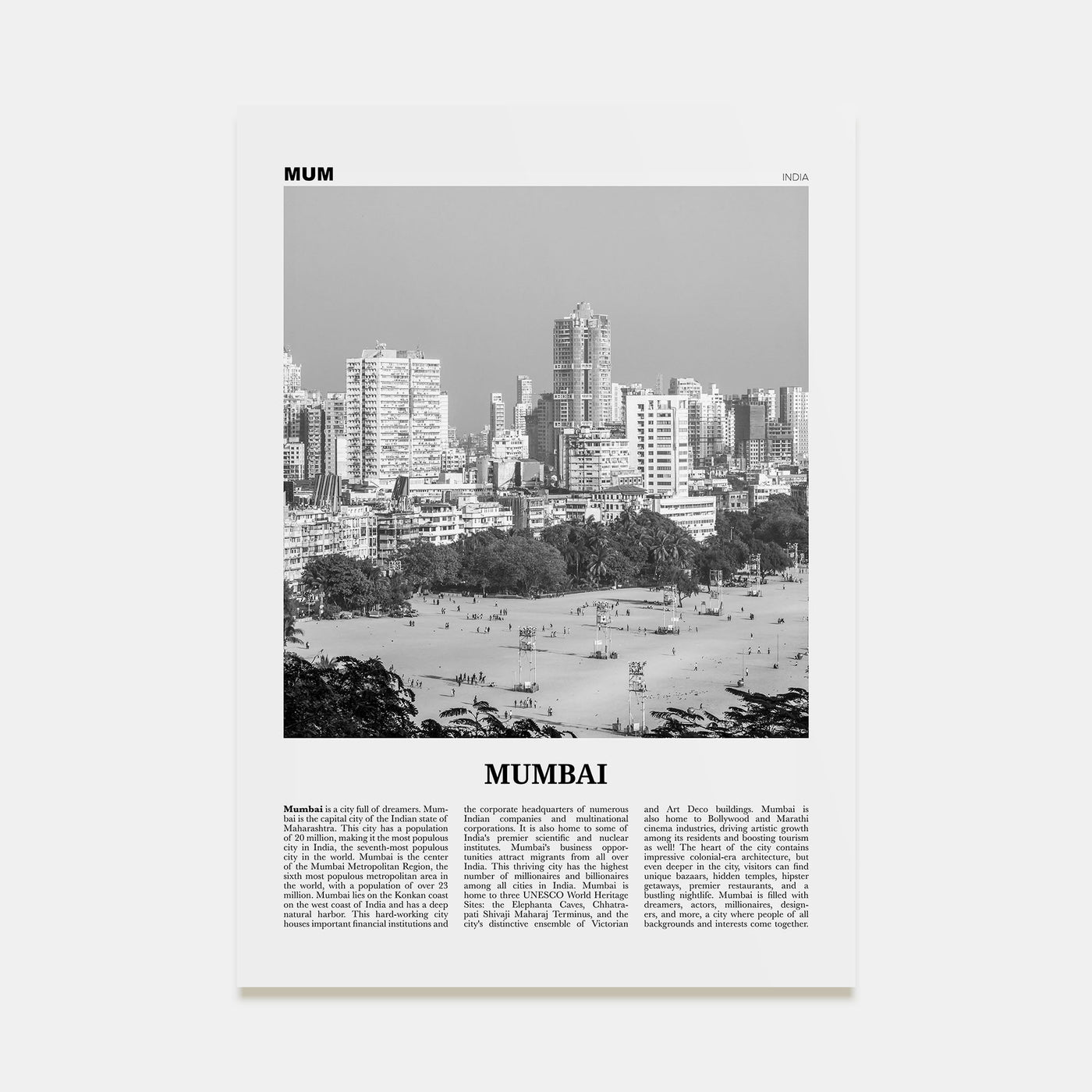 Mumbai Travel B&W Poster