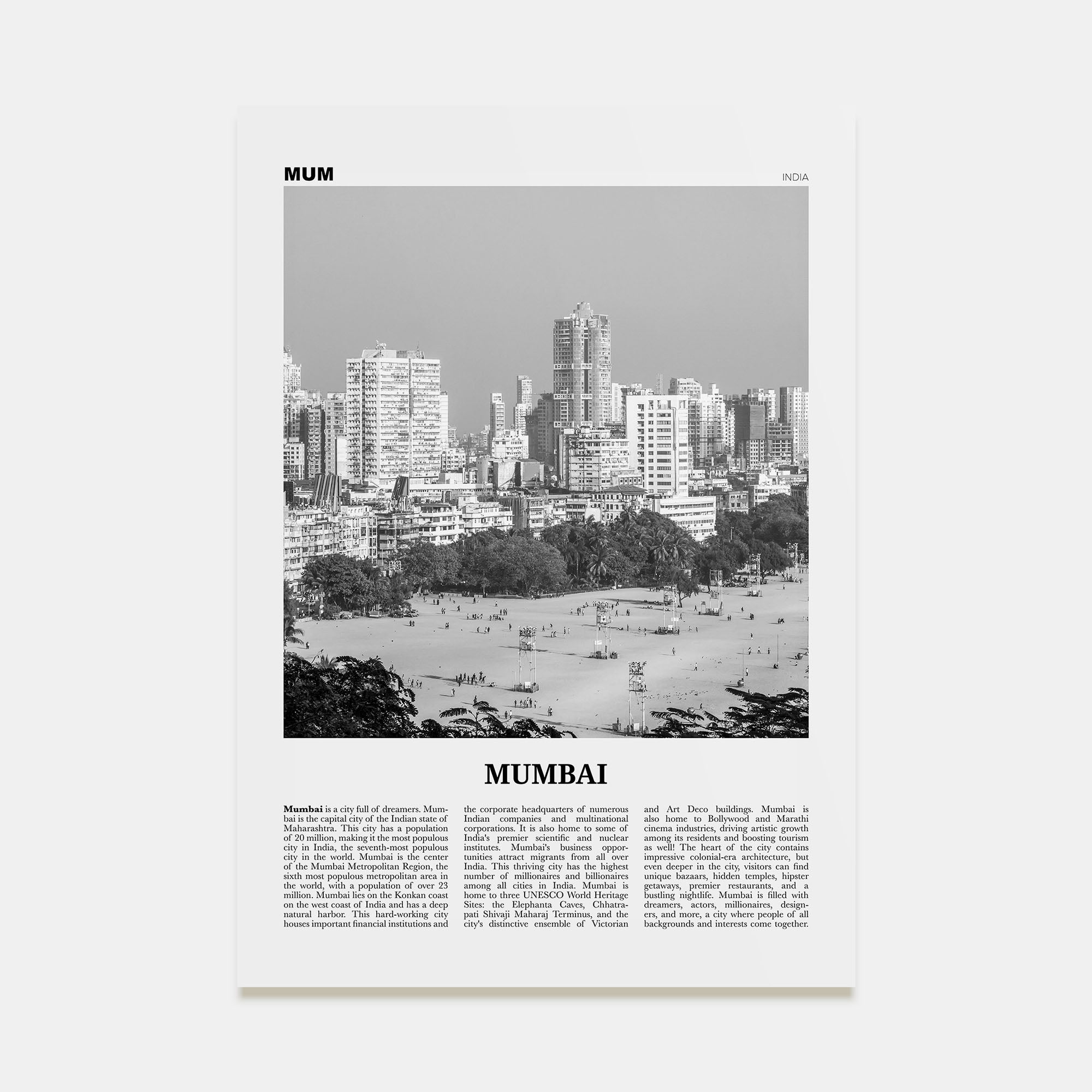 Mumbai Travel B&W Poster