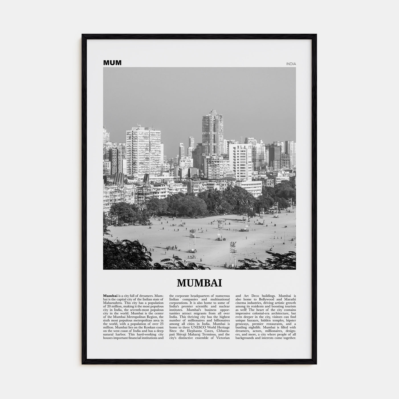 Mumbai Travel B&W Poster