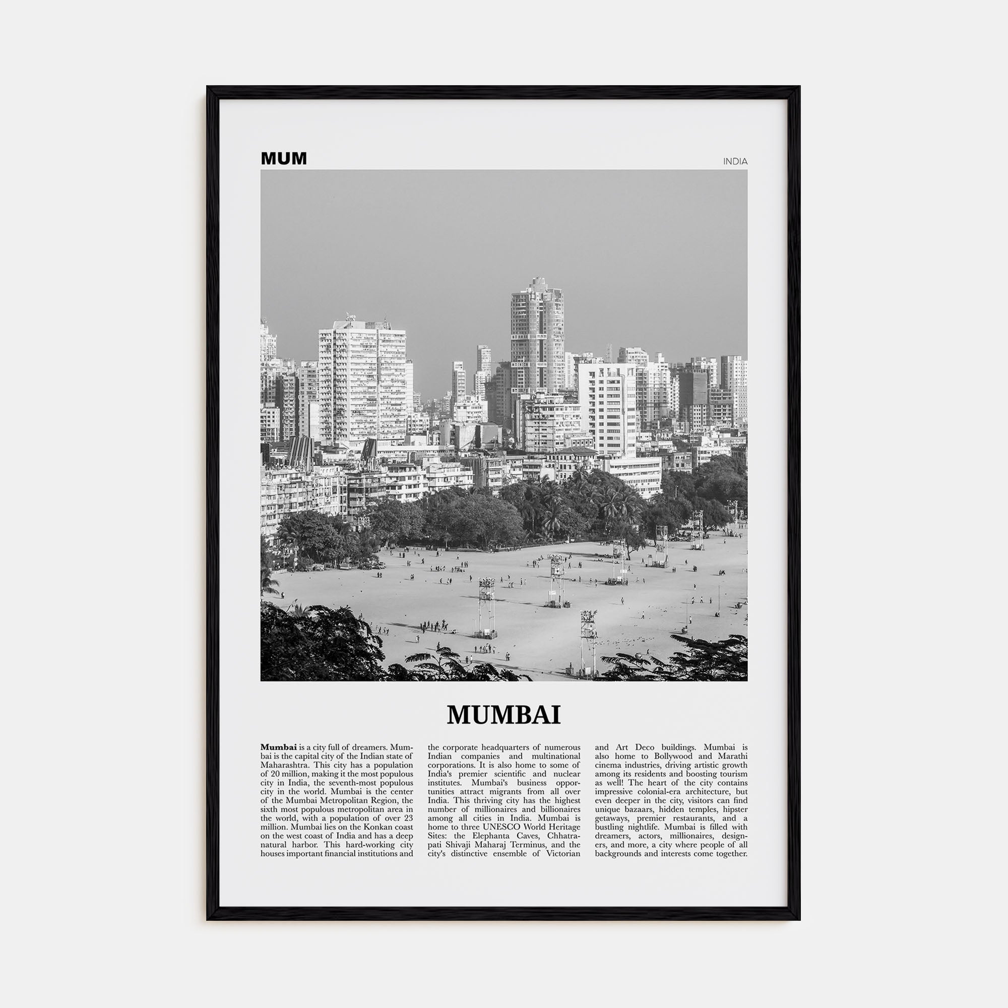 Mumbai Travel B&W Poster