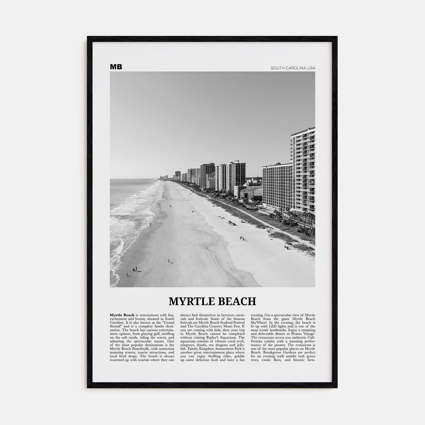 Myrtle Beach Travel B&W Poster