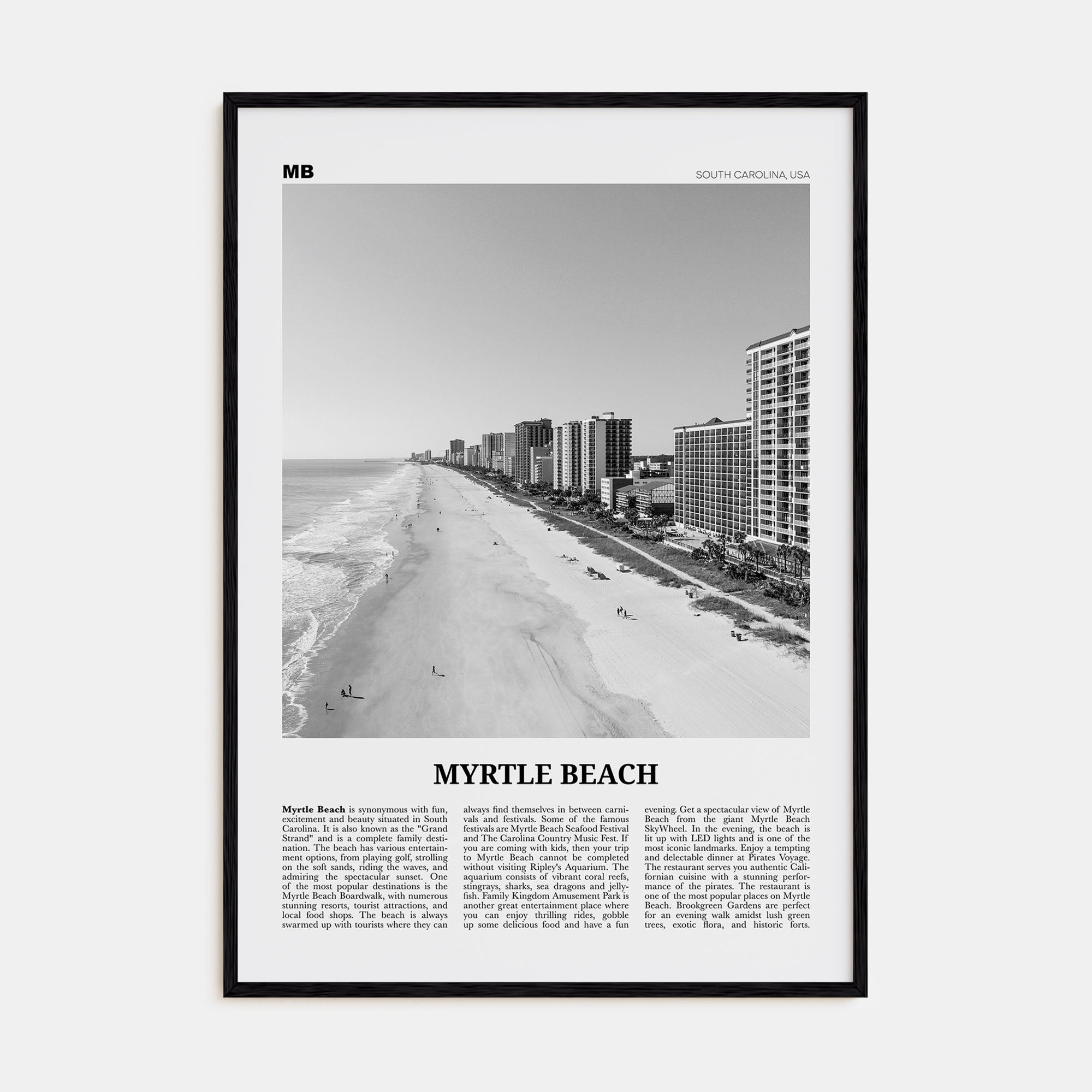 Myrtle Beach Travel B&W Poster