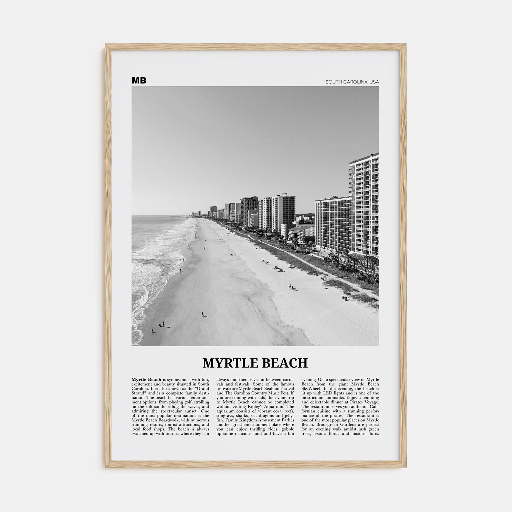 Myrtle Beach Travel B&W Poster