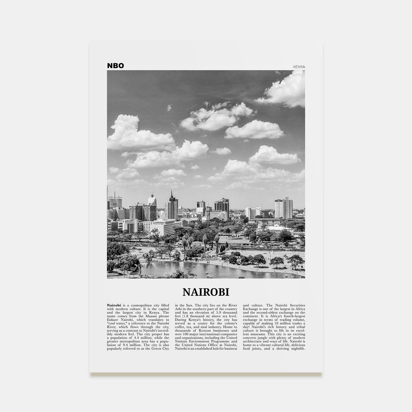 Nairobi Travel B&W No 1 Poster