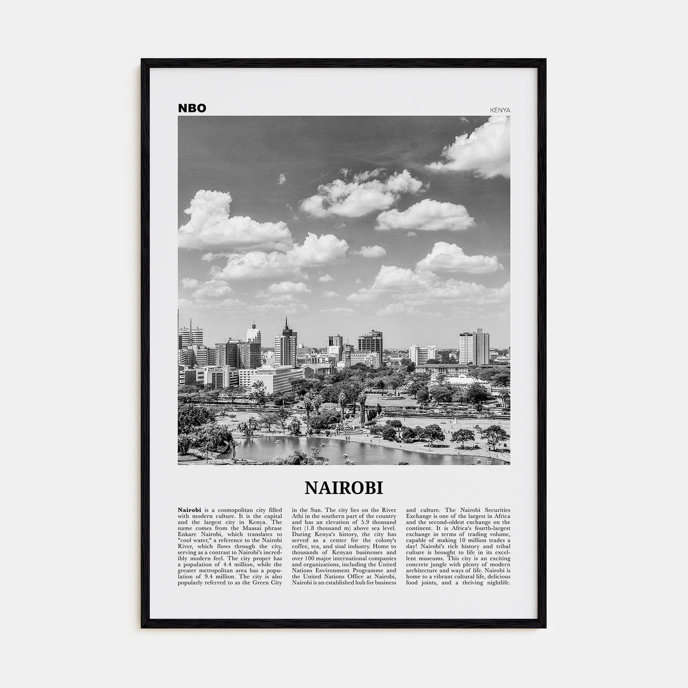 Nairobi Travel B&W No 1 Poster
