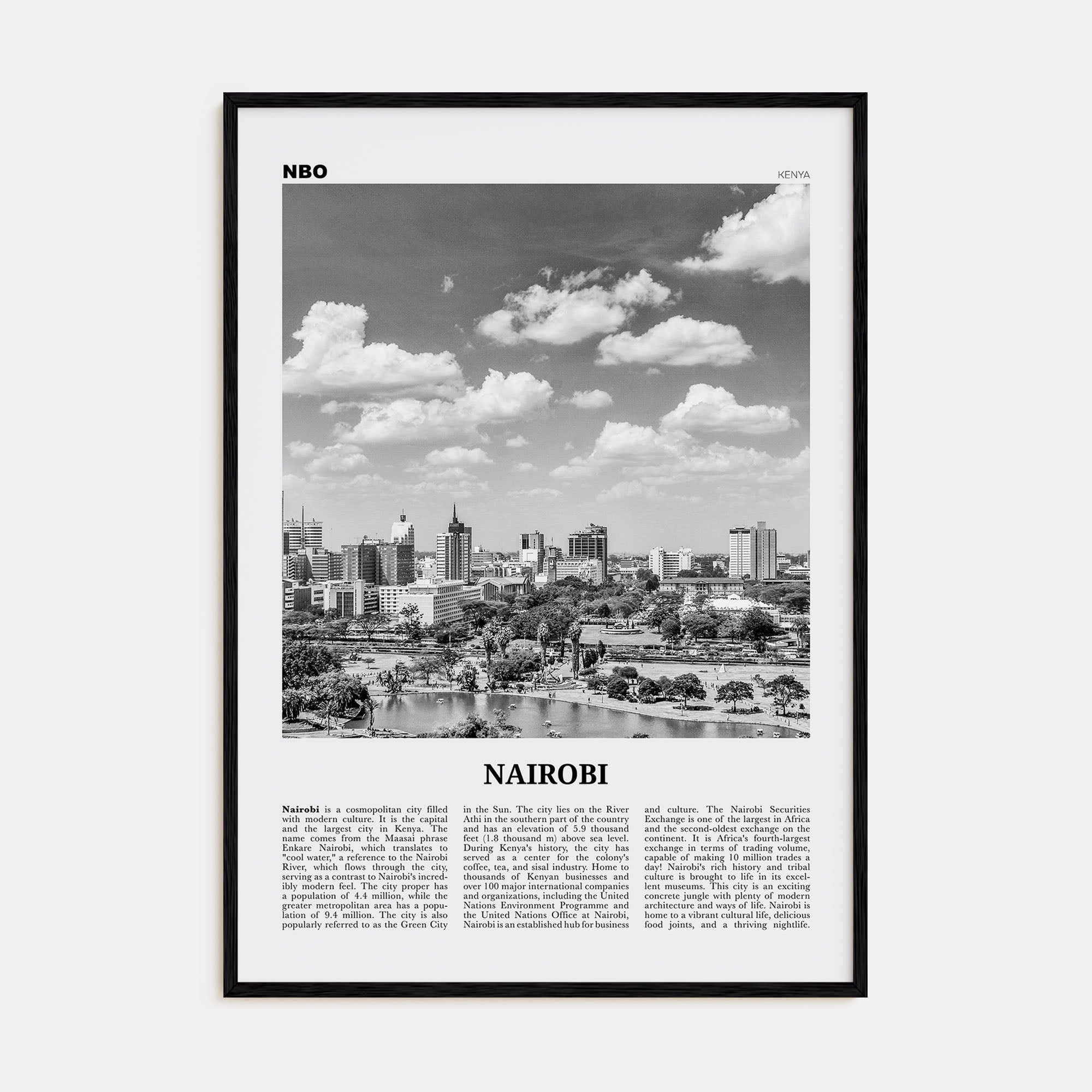 Nairobi Travel B&W No 1 Poster