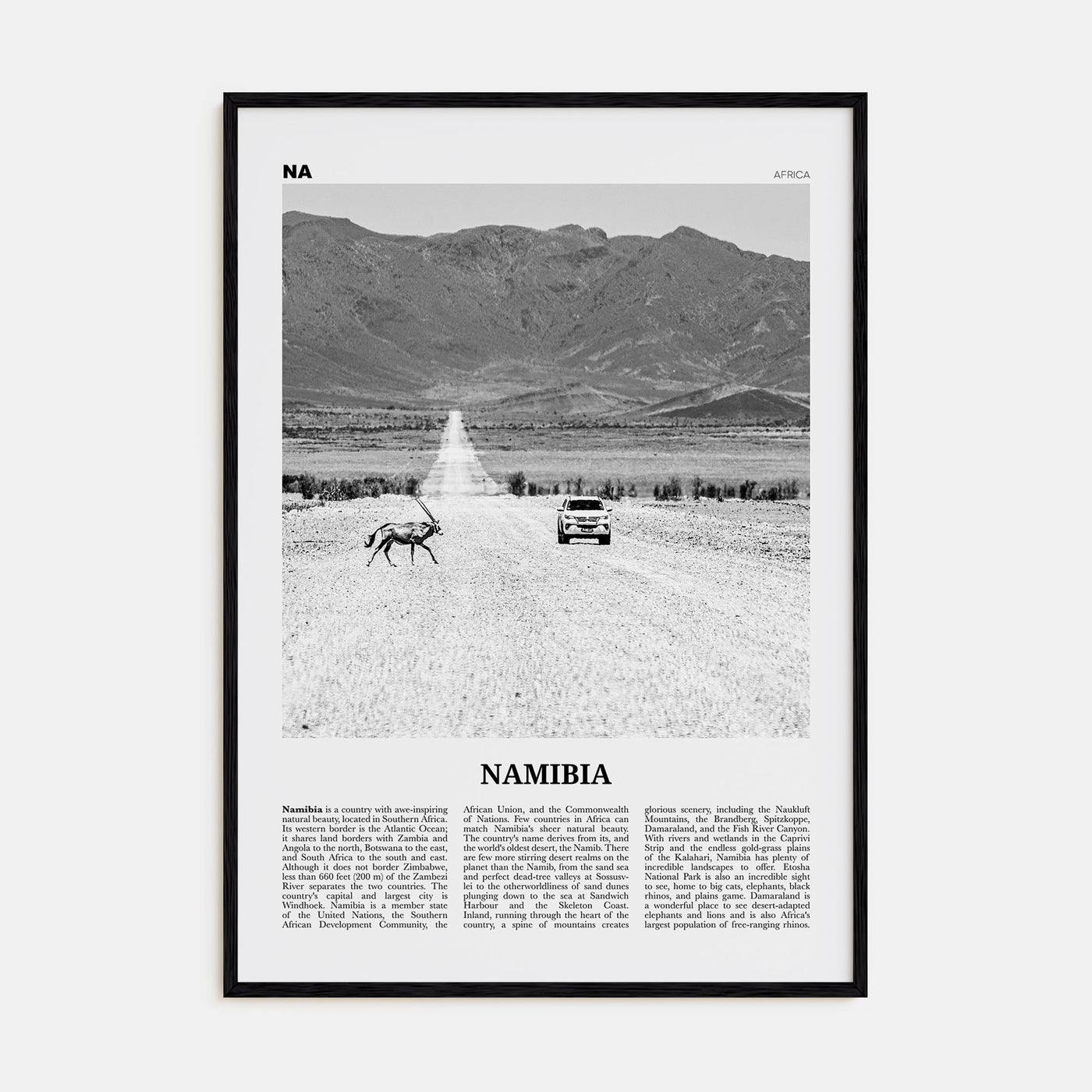 Namibia Travel B&W Poster
