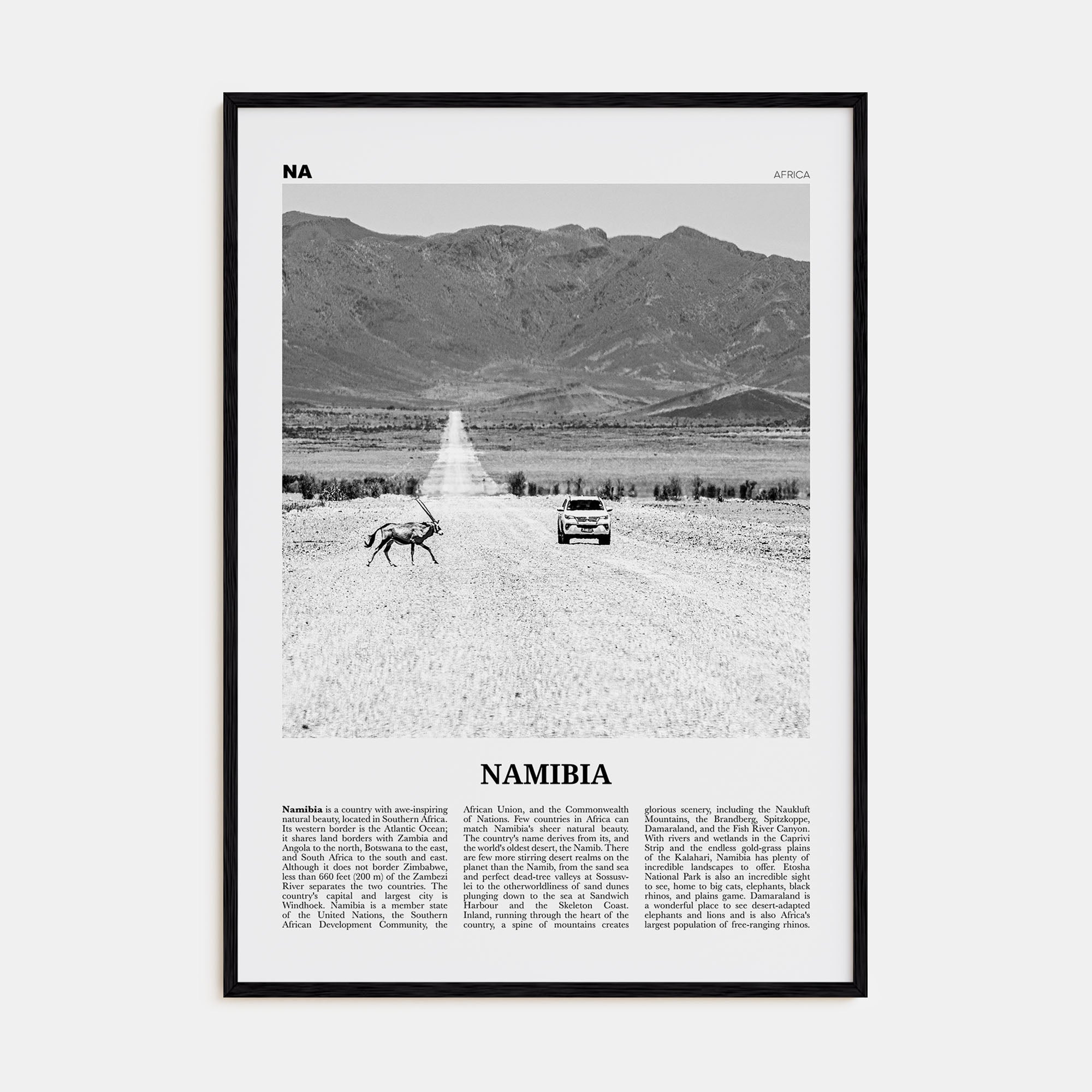 Namibia Travel B&W Poster