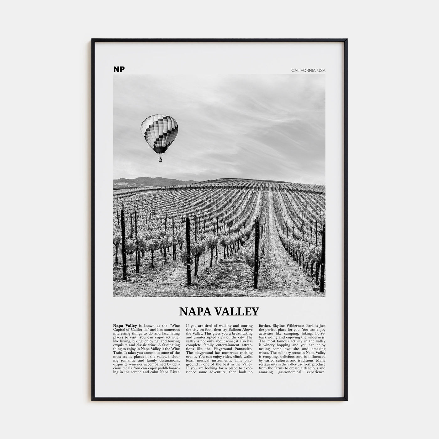 Napa Valley Travel B&W Poster