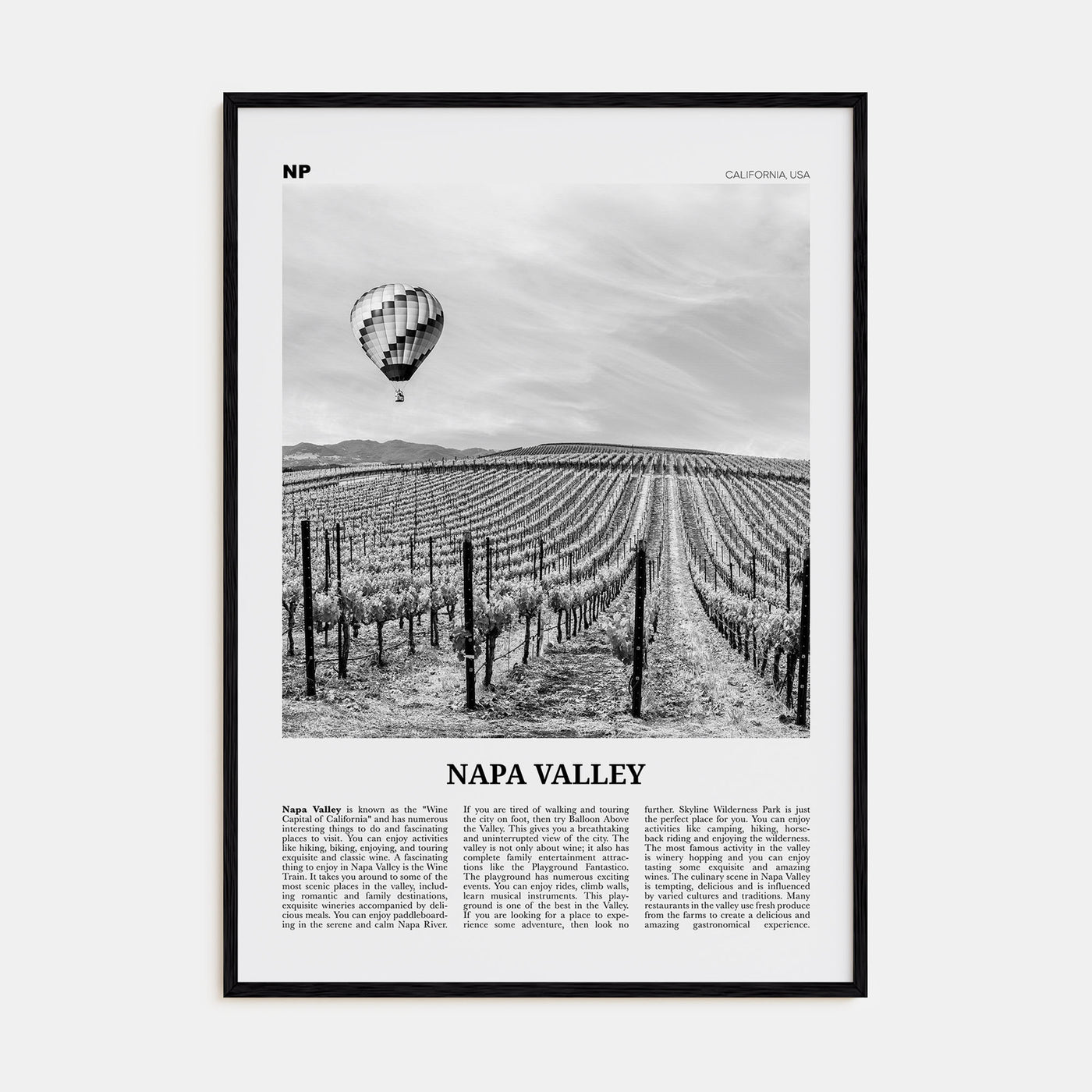 Napa Valley Travel B&W Poster