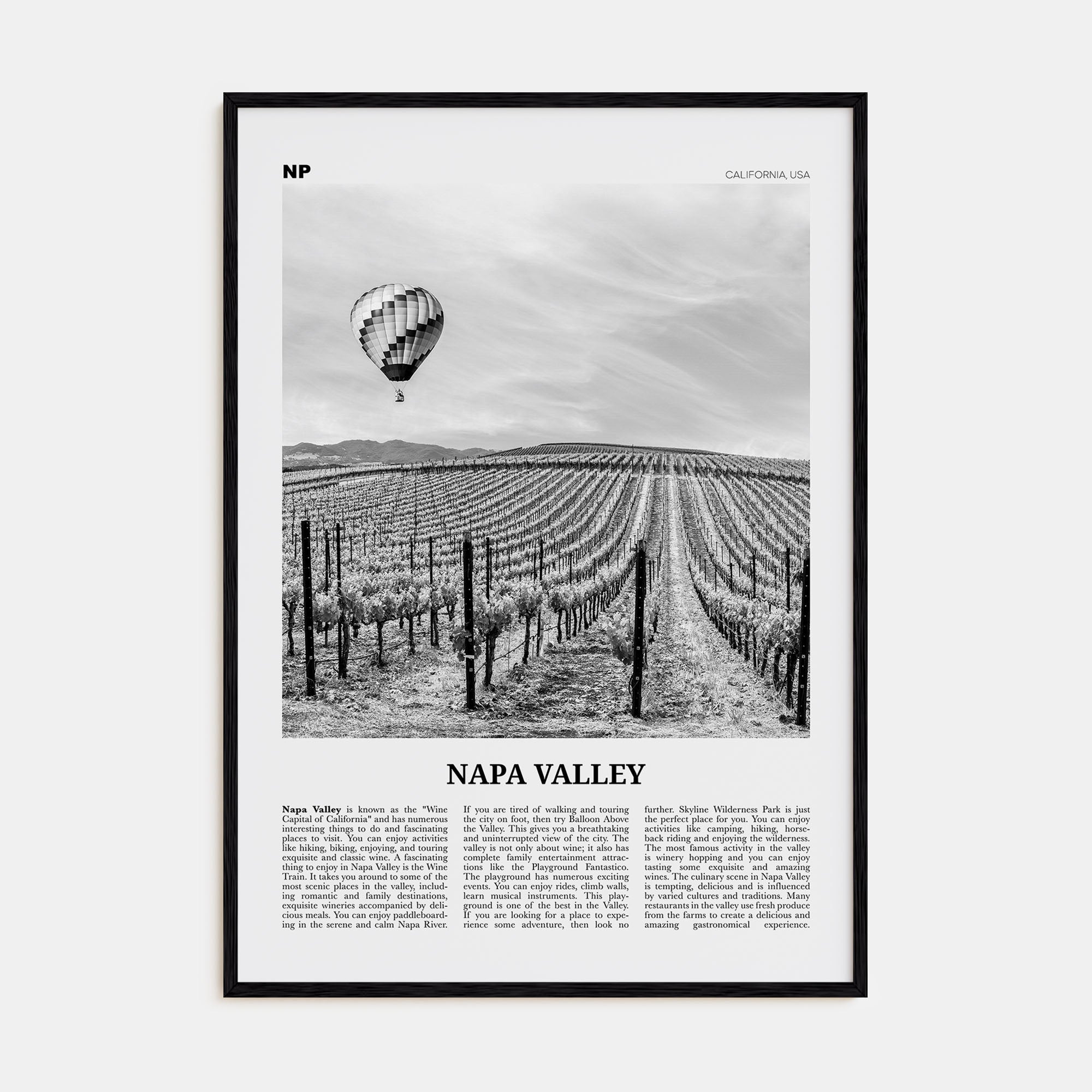 Napa Valley Travel B&W Poster