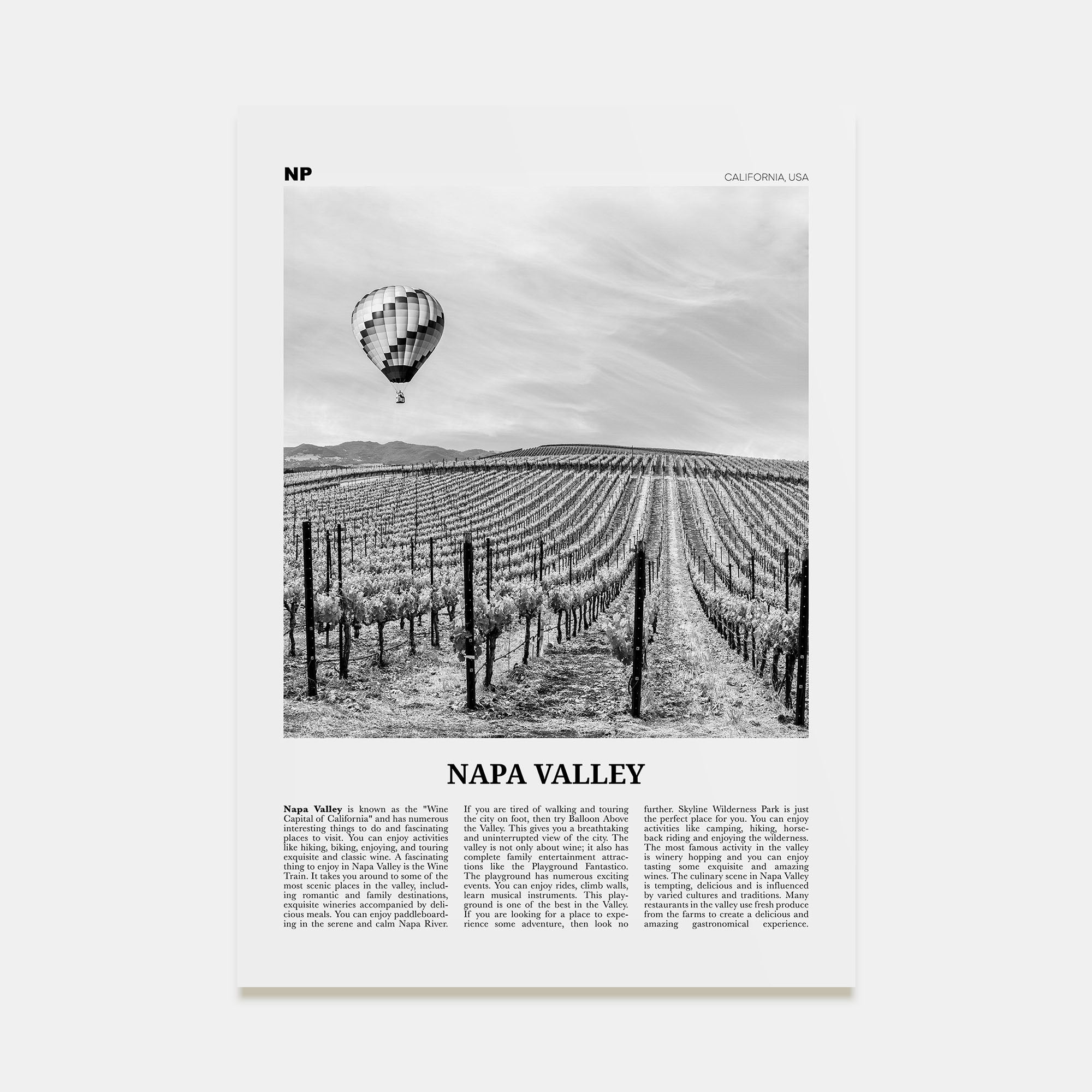 Napa Valley Travel B&W Poster