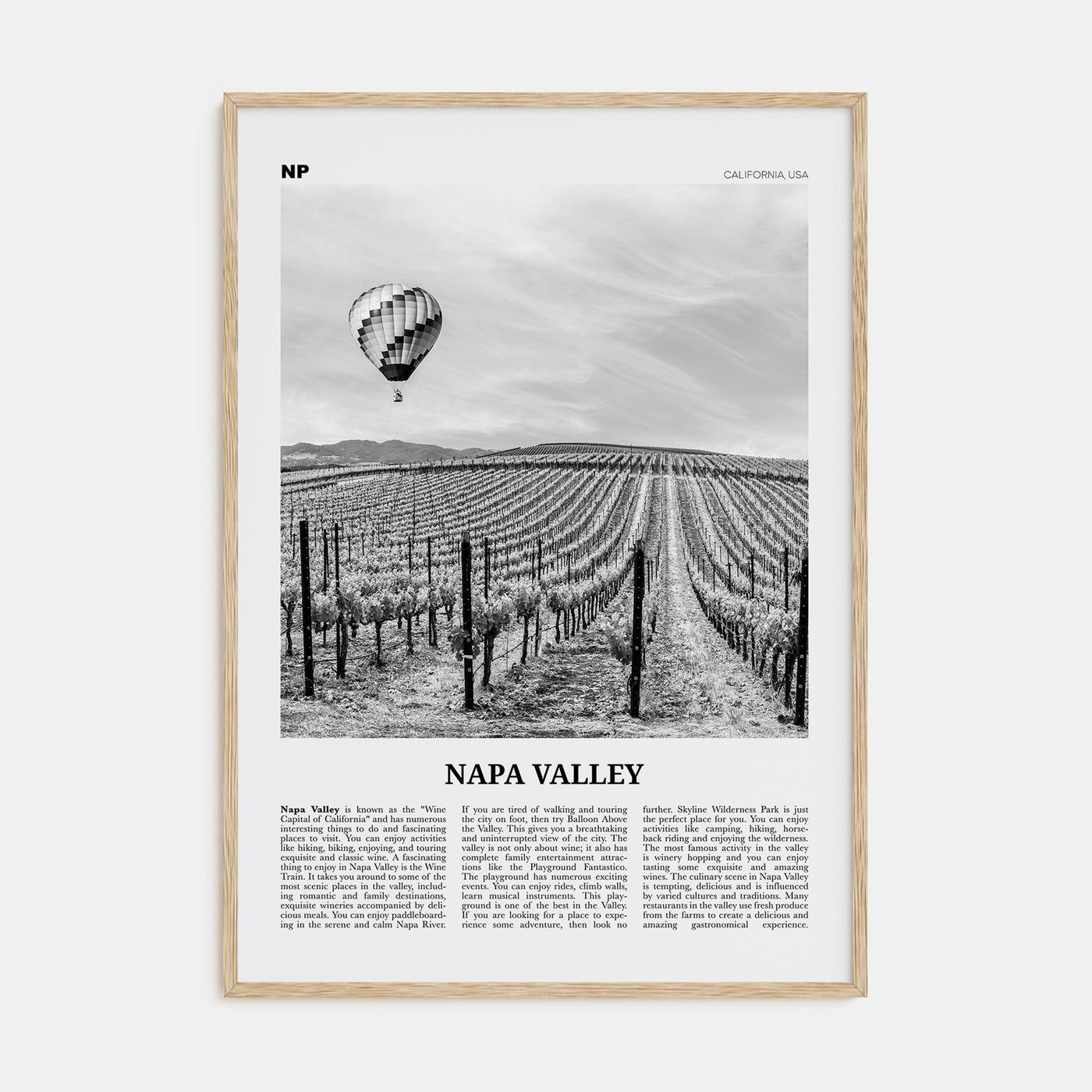 Napa Valley Travel B&W Poster