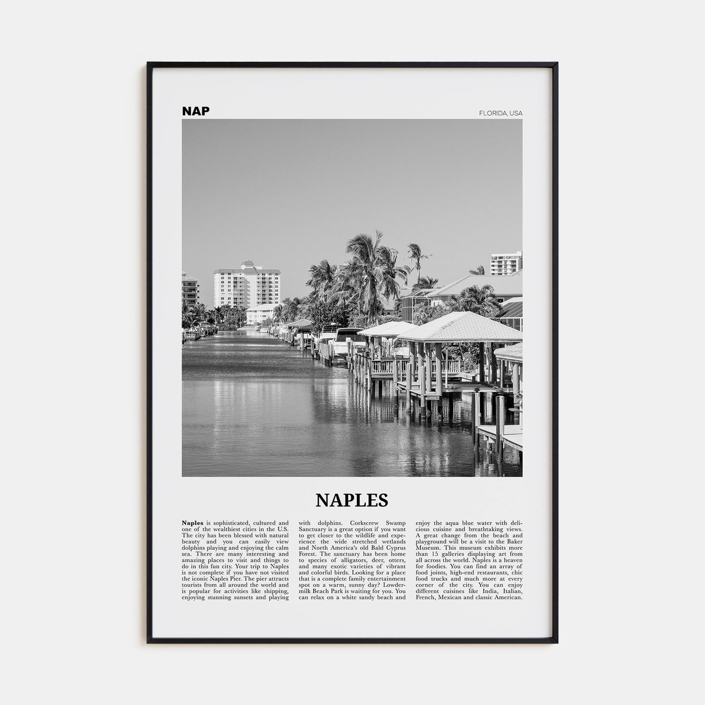 Naples, Florida Travel B&W Poster