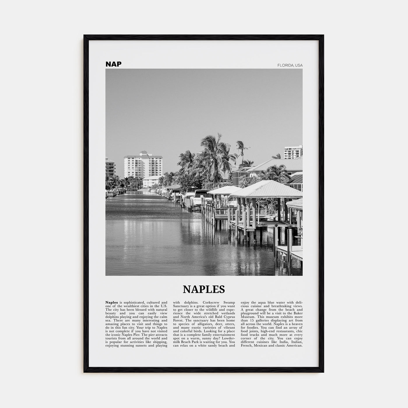 Naples, Florida Travel B&W Poster