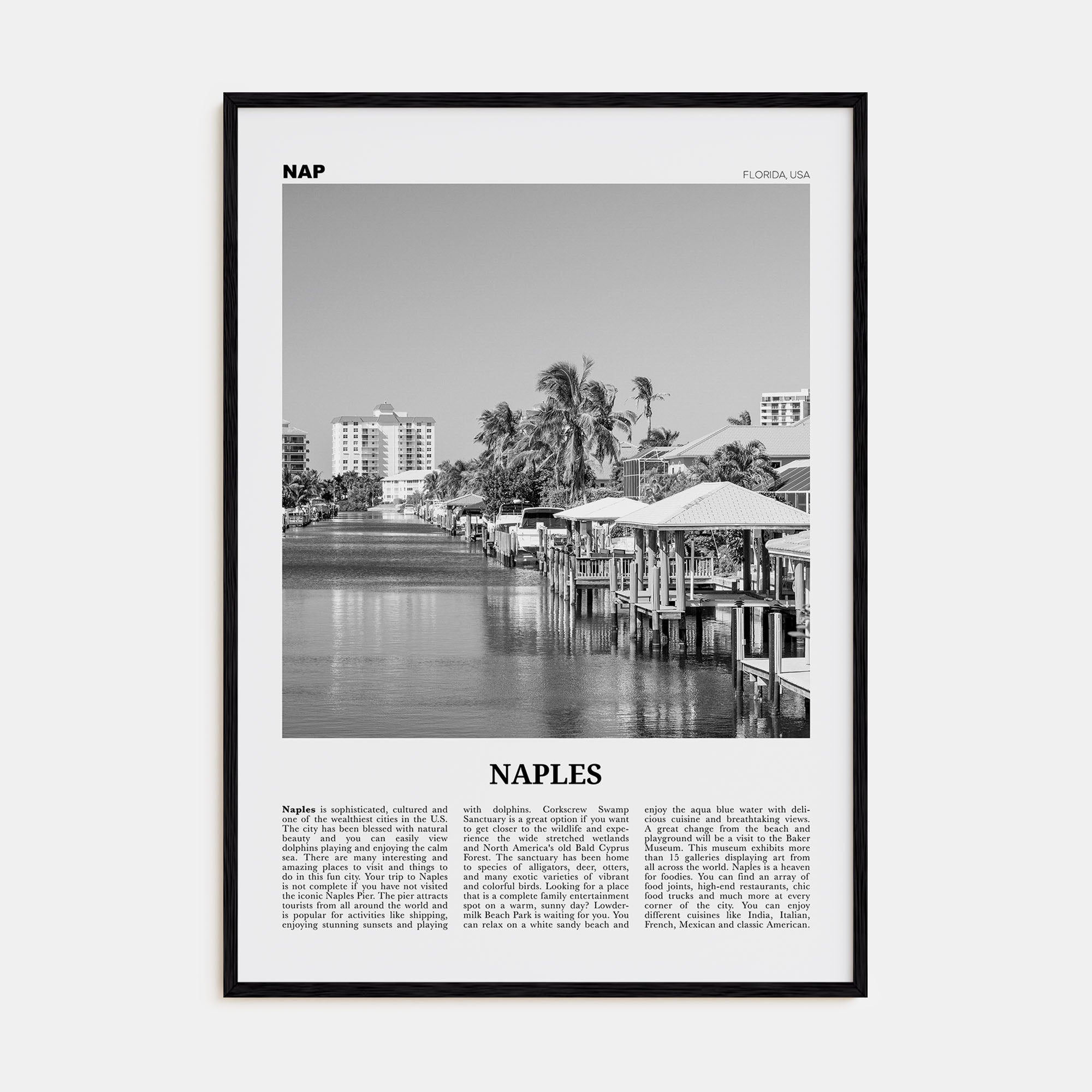 Naples, Florida Travel B&W Poster