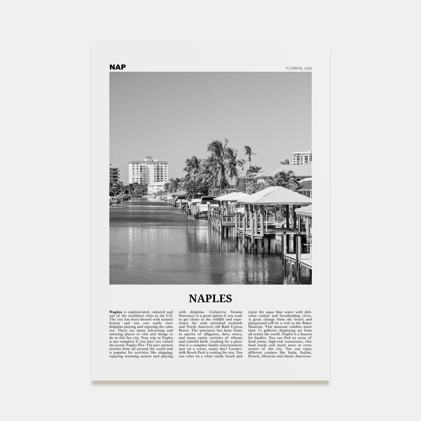 Naples, Florida Travel B&W Poster