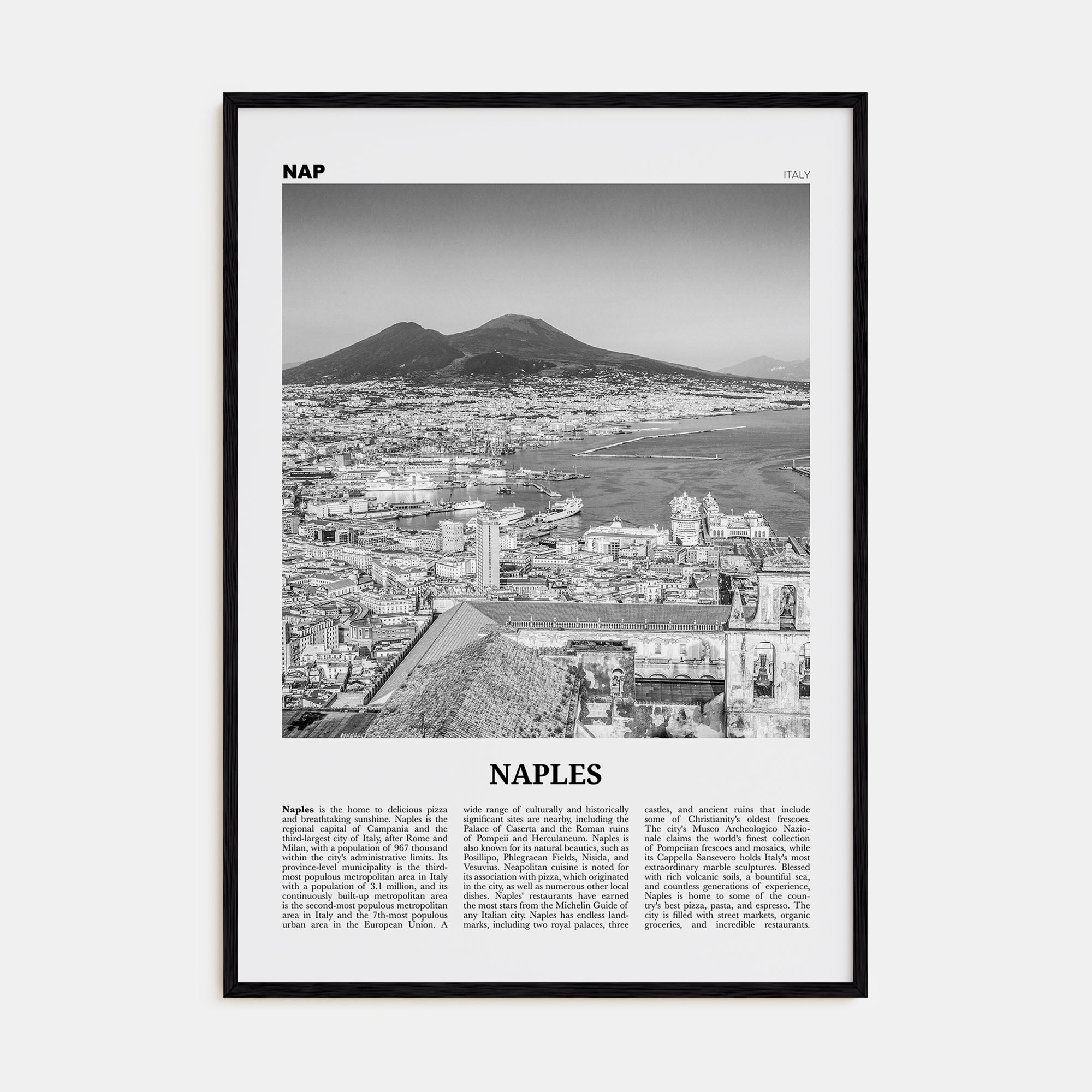Naples, Italy Travel B&W No 1 Poster