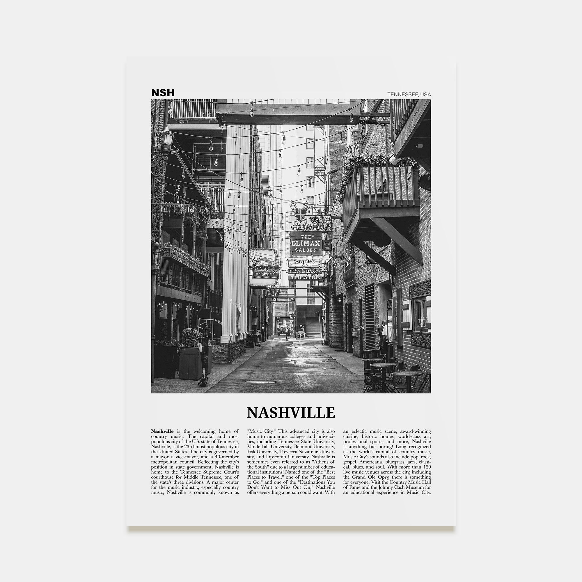 Nashville Travel B&W No 3 Poster