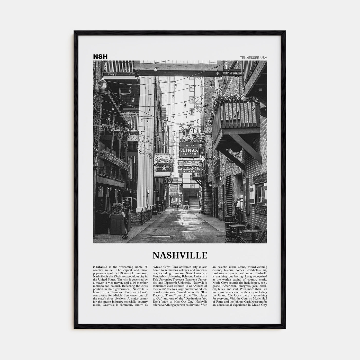 Nashville Travel B&W No 3 Poster