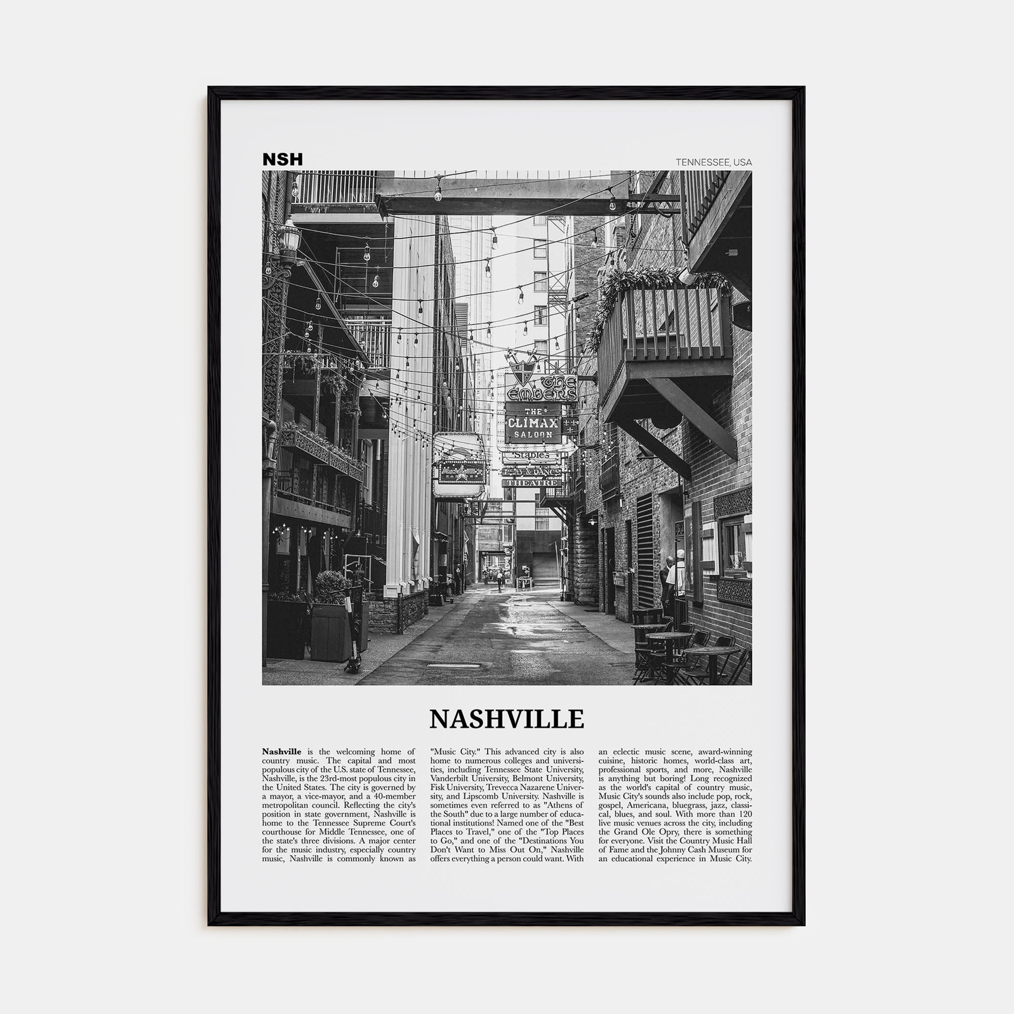 Nashville Travel B&W No 3 Poster