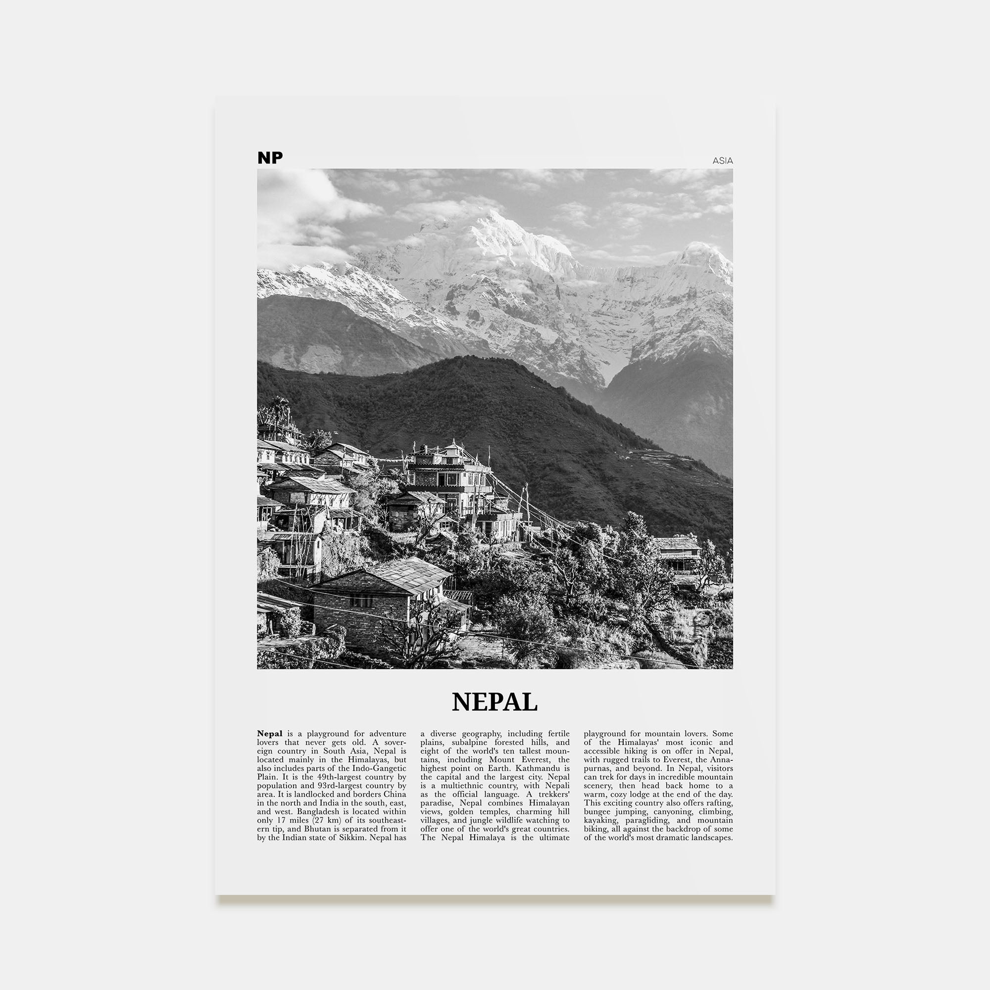 Nepal Travel B&W No 1 Poster