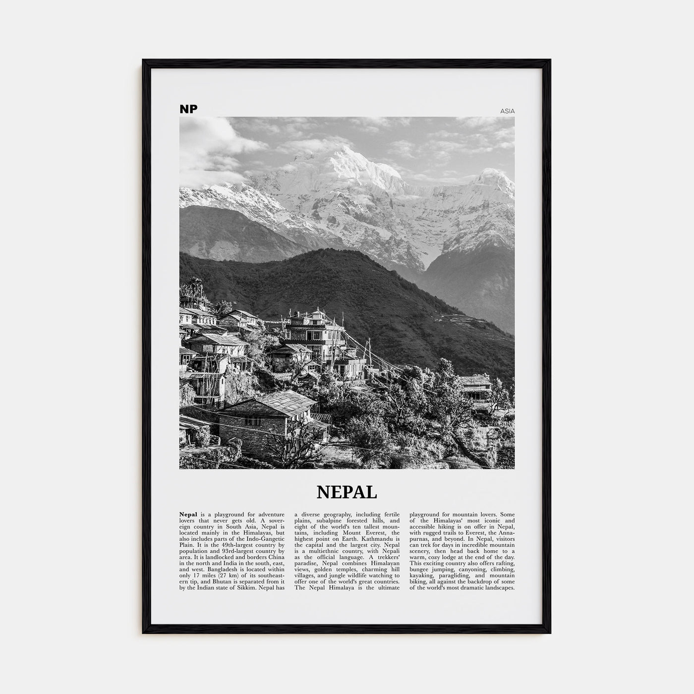 Nepal Travel B&W No 1 Poster