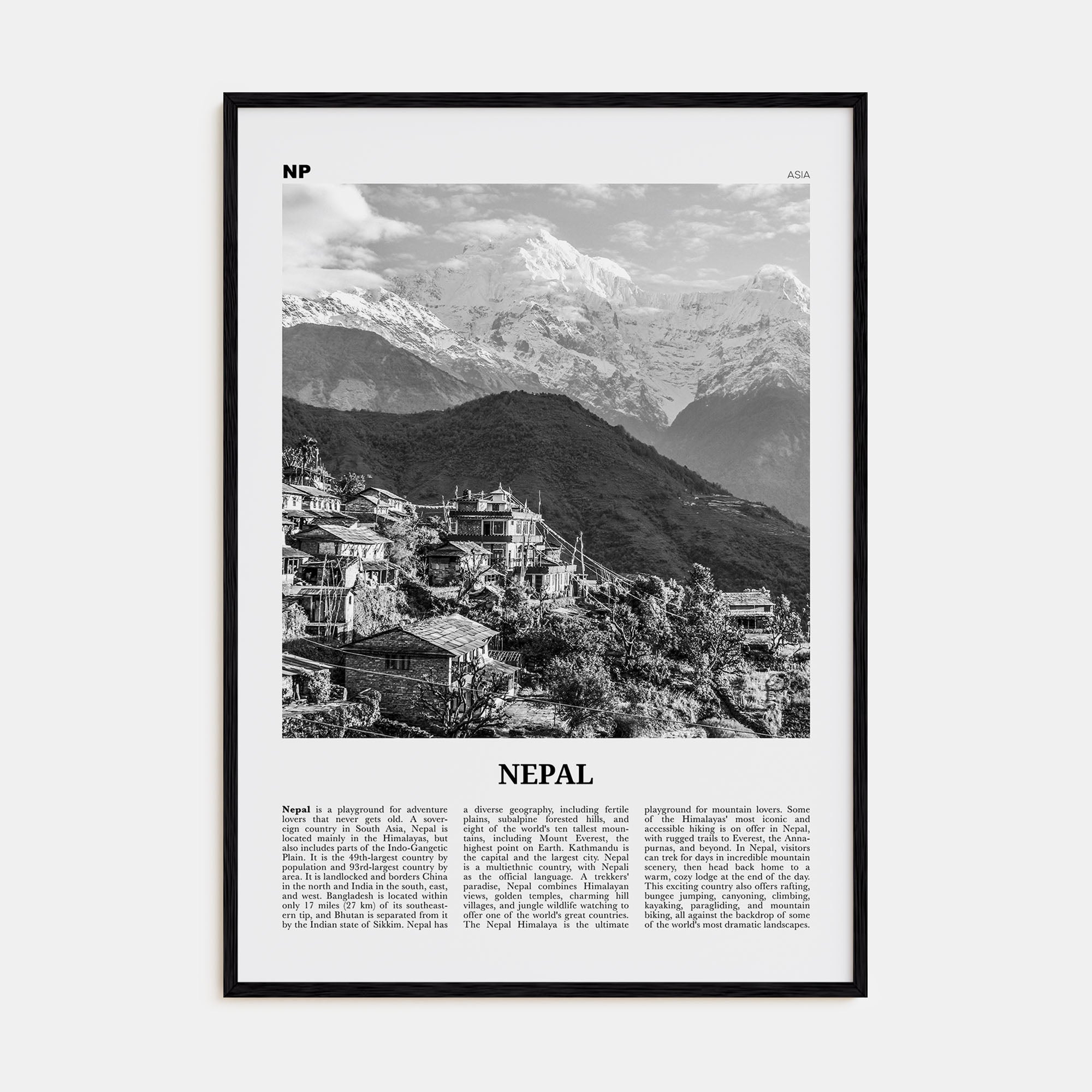 Nepal Travel B&W No 1 Poster