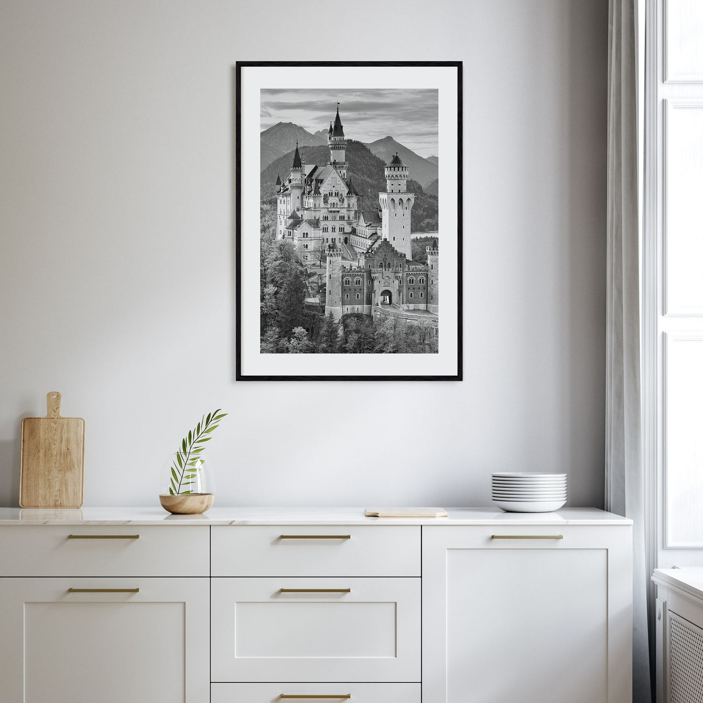 Neuschwanstein Castle Photo B&W Poster