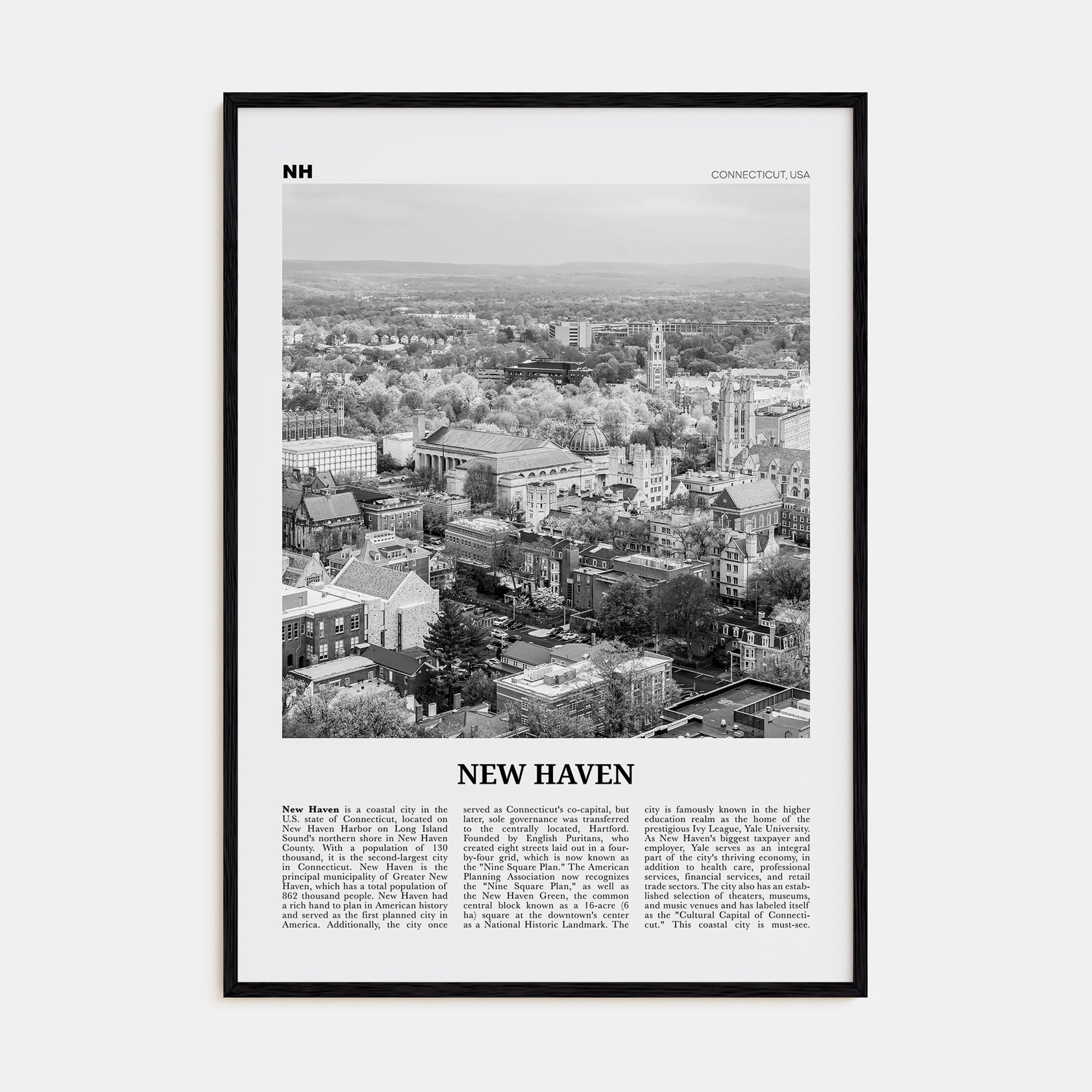 New Haven Travel B&W Poster
