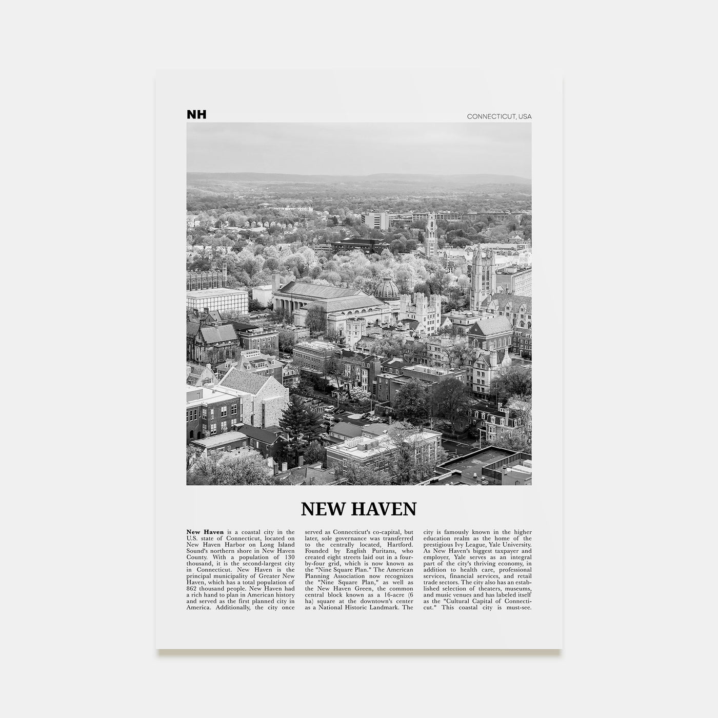 New Haven Travel B&W Poster