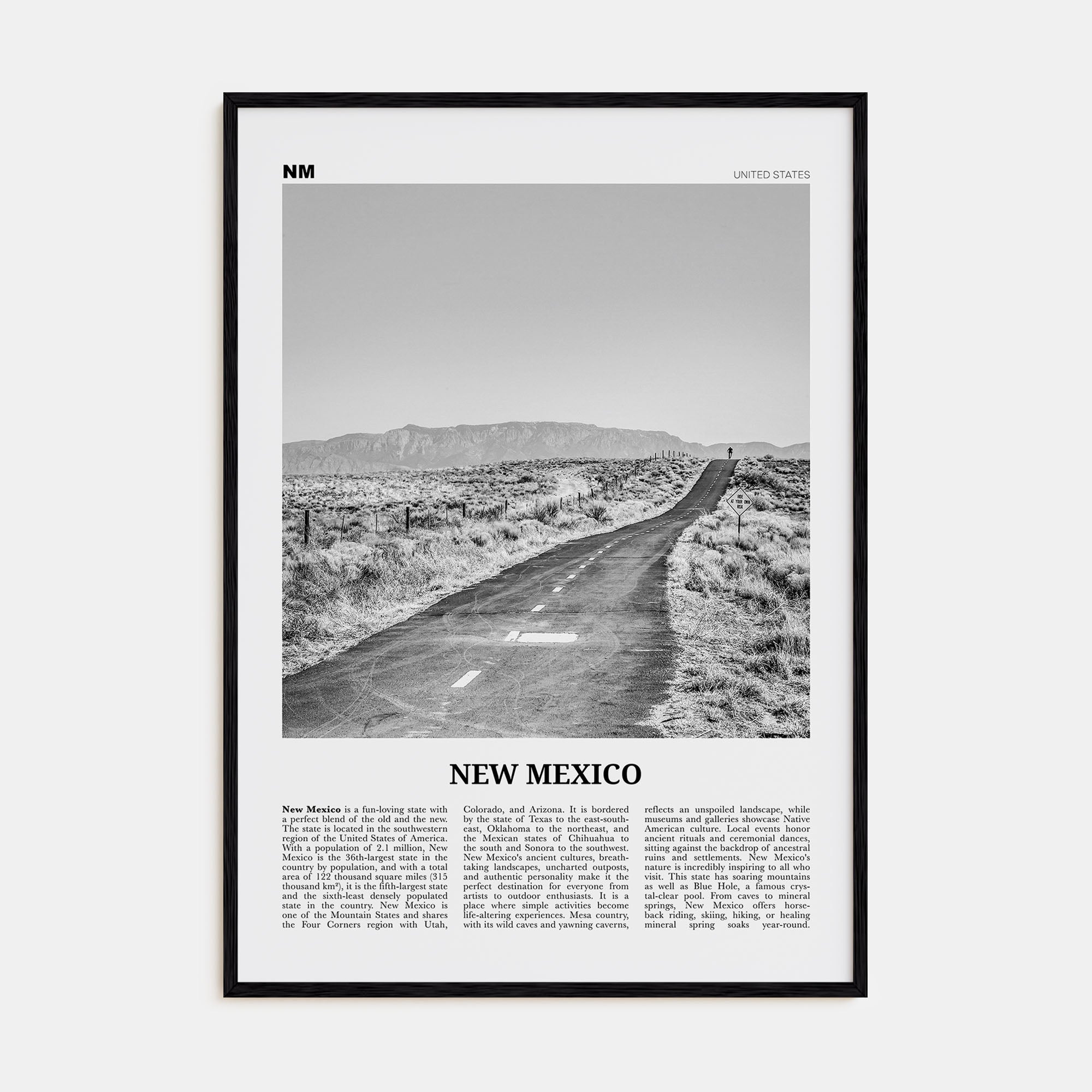 New Mexico Travel B&W No 1 Poster