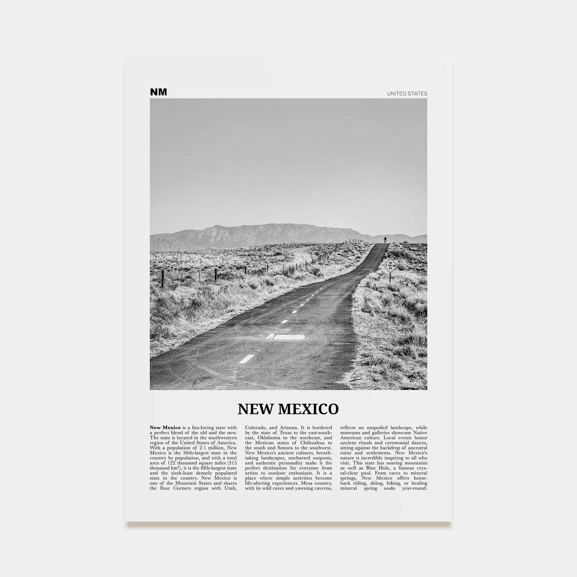 New Mexico Travel B&W No 1 Poster