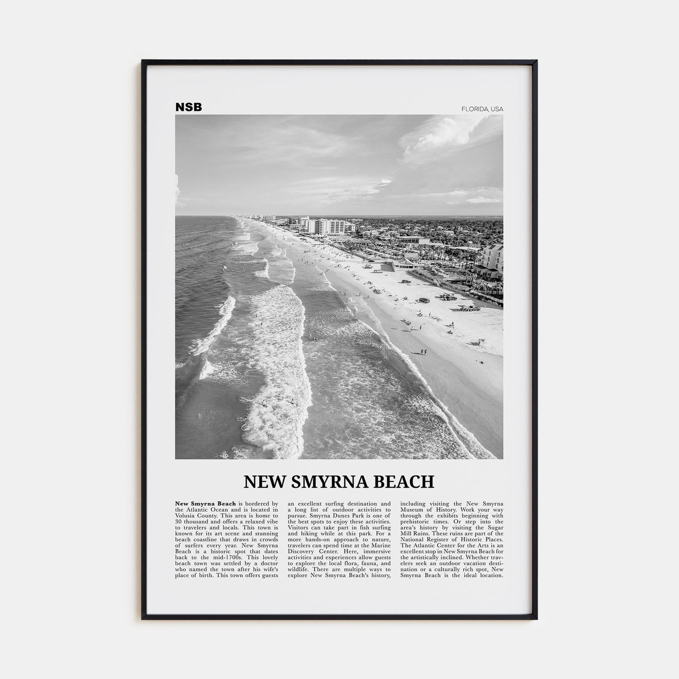 New Smyrna Beach Travel B&W Poster