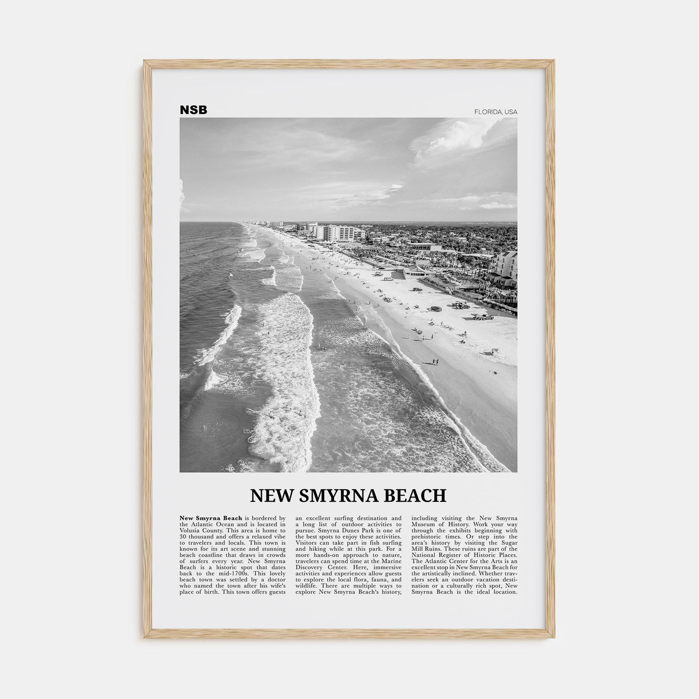 New Smyrna Beach Travel B&W Poster