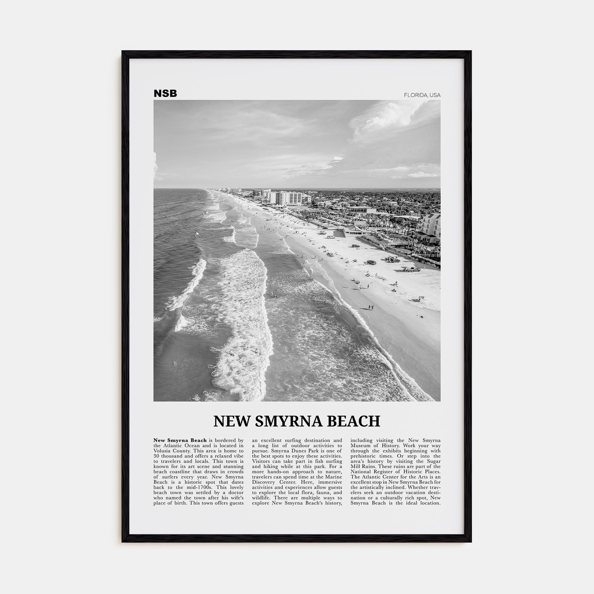New Smyrna Beach Travel B&W Poster