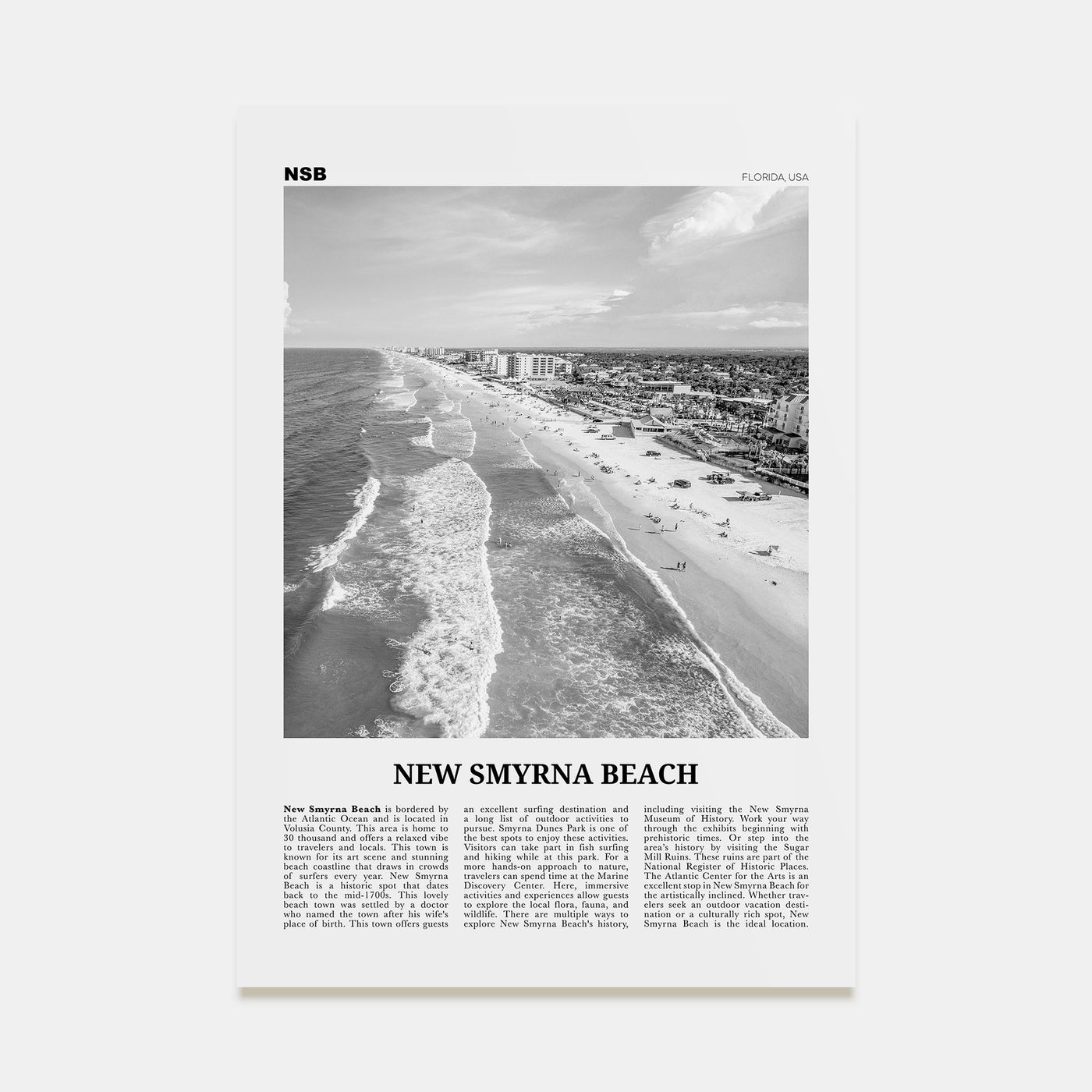New Smyrna Beach Travel B&W Poster