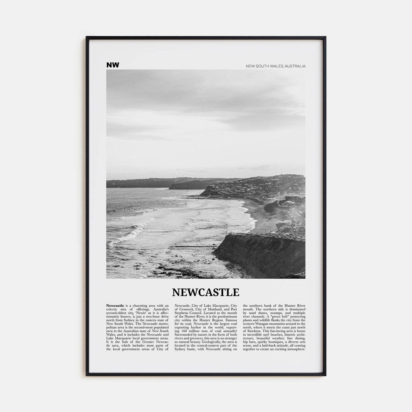 Newcastle, Australia Travel B&W Poster