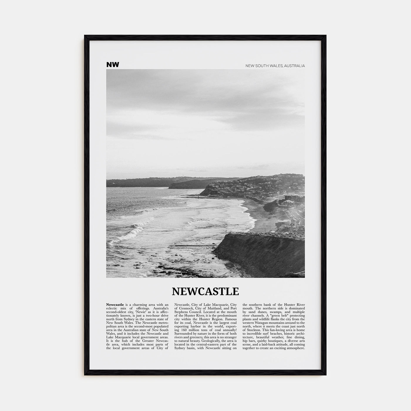 Newcastle, Australia Travel B&W Poster
