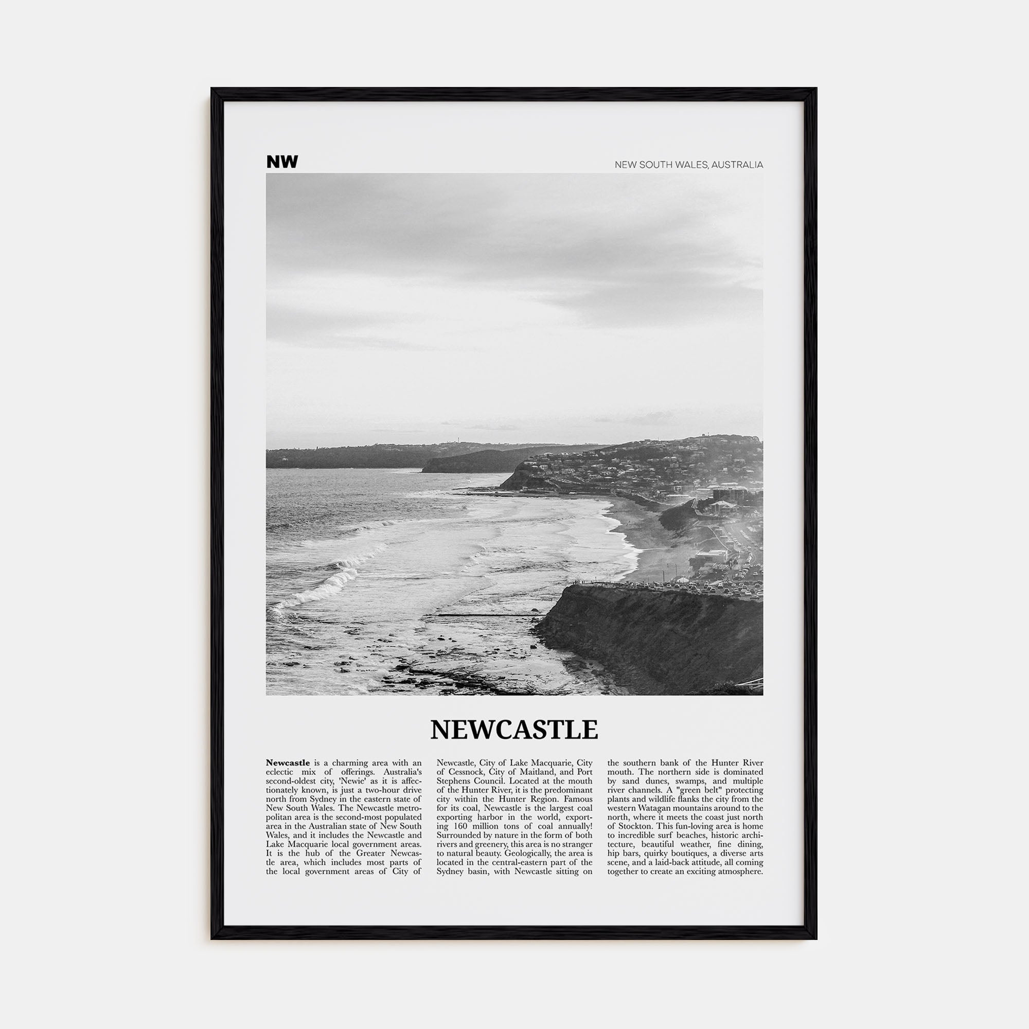 Newcastle, Australia Travel B&W Poster