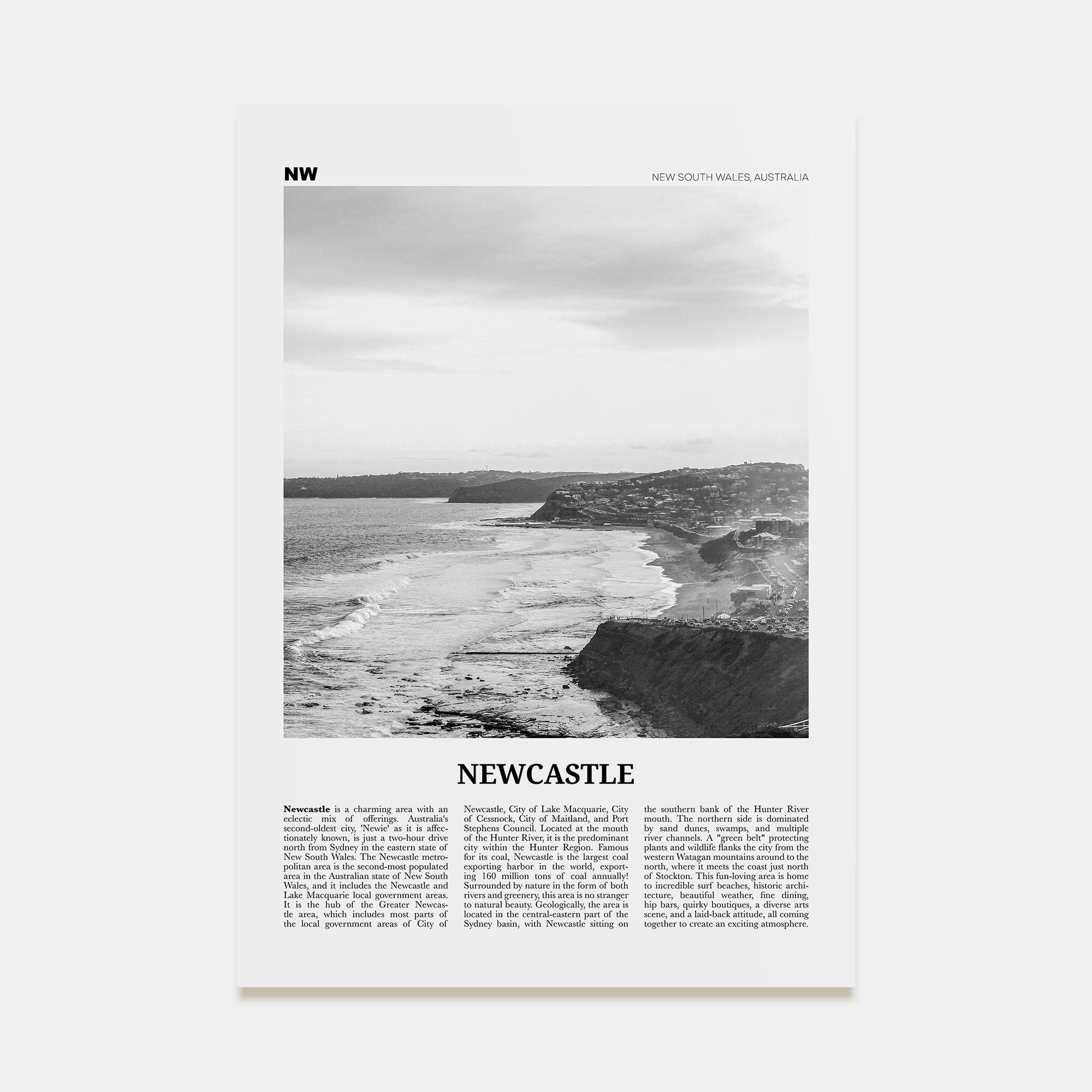 Newcastle, Australia Travel B&W Poster