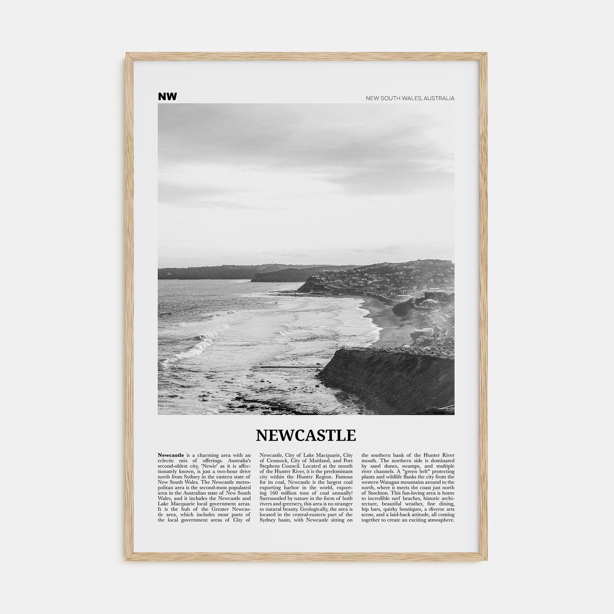 Newcastle, Australia Travel B&W Poster