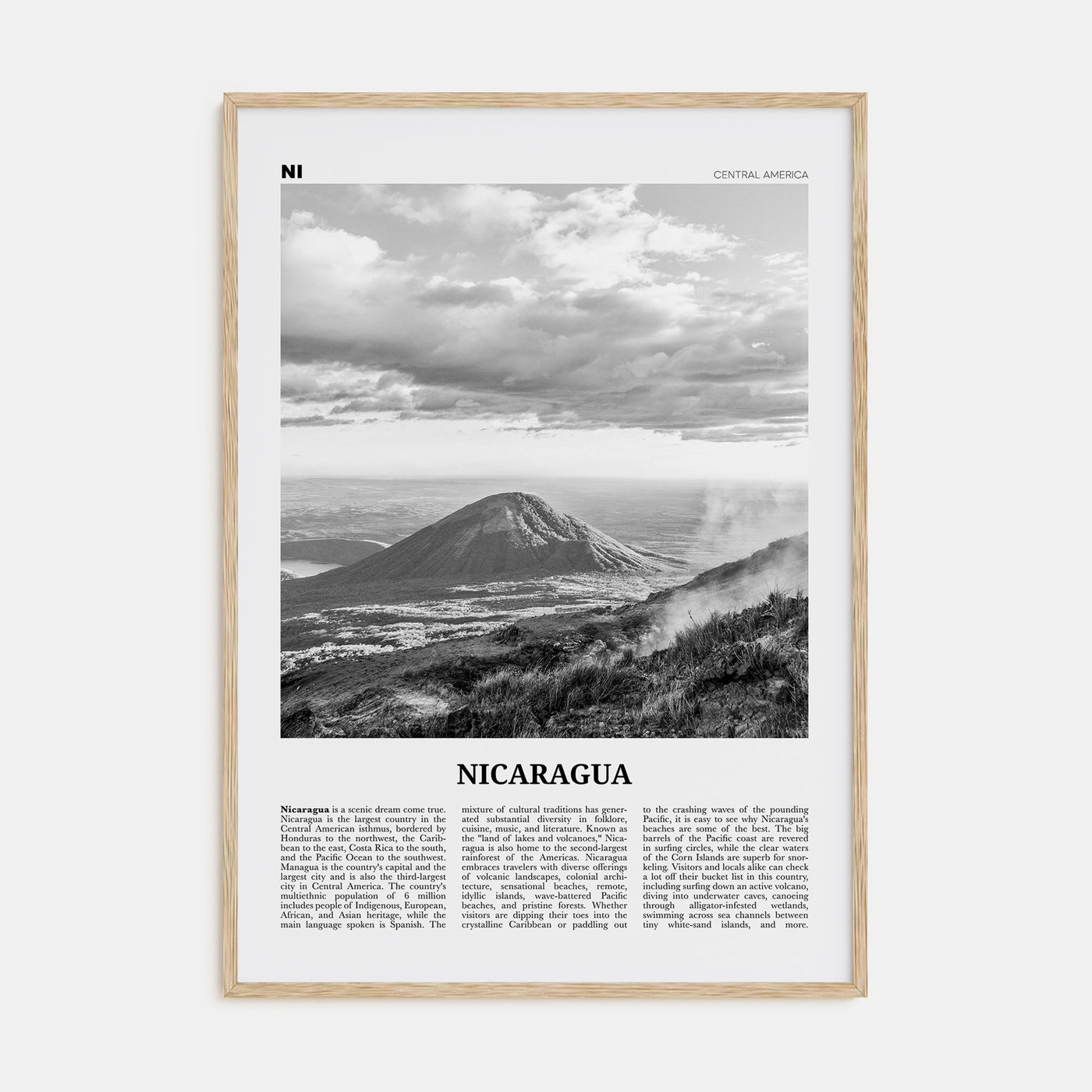 Nicaragua Travel B&W Poster