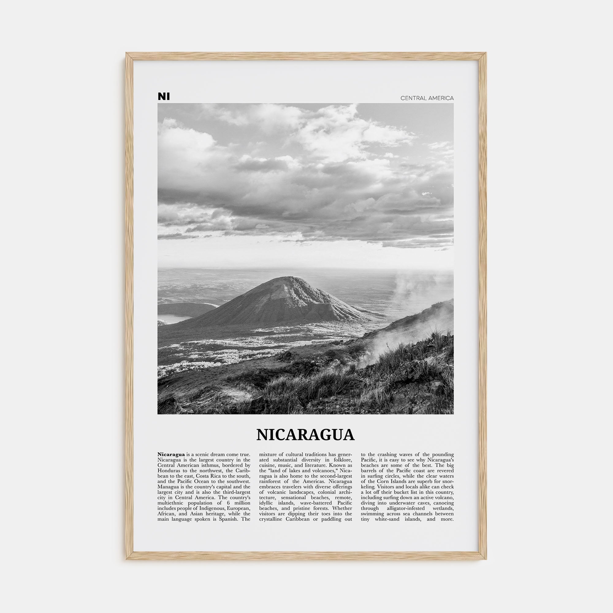 Nicaragua Travel B&W Poster