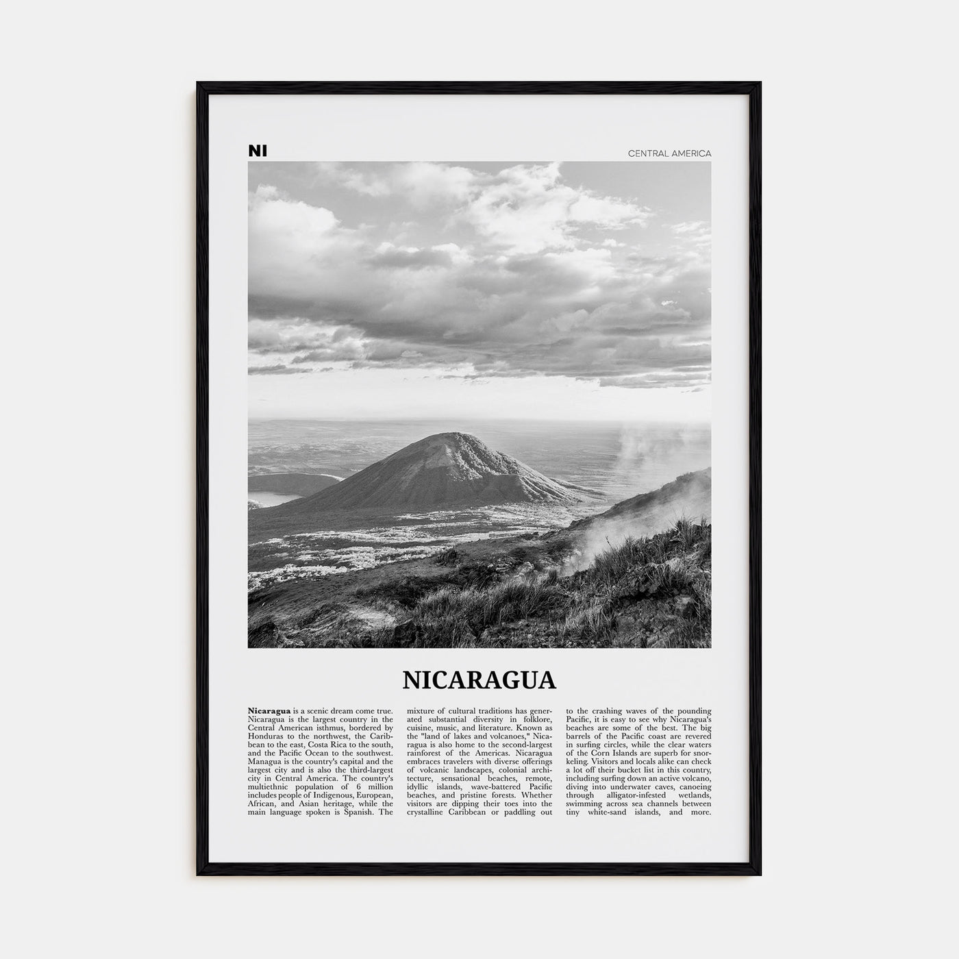 Nicaragua Travel B&W Poster