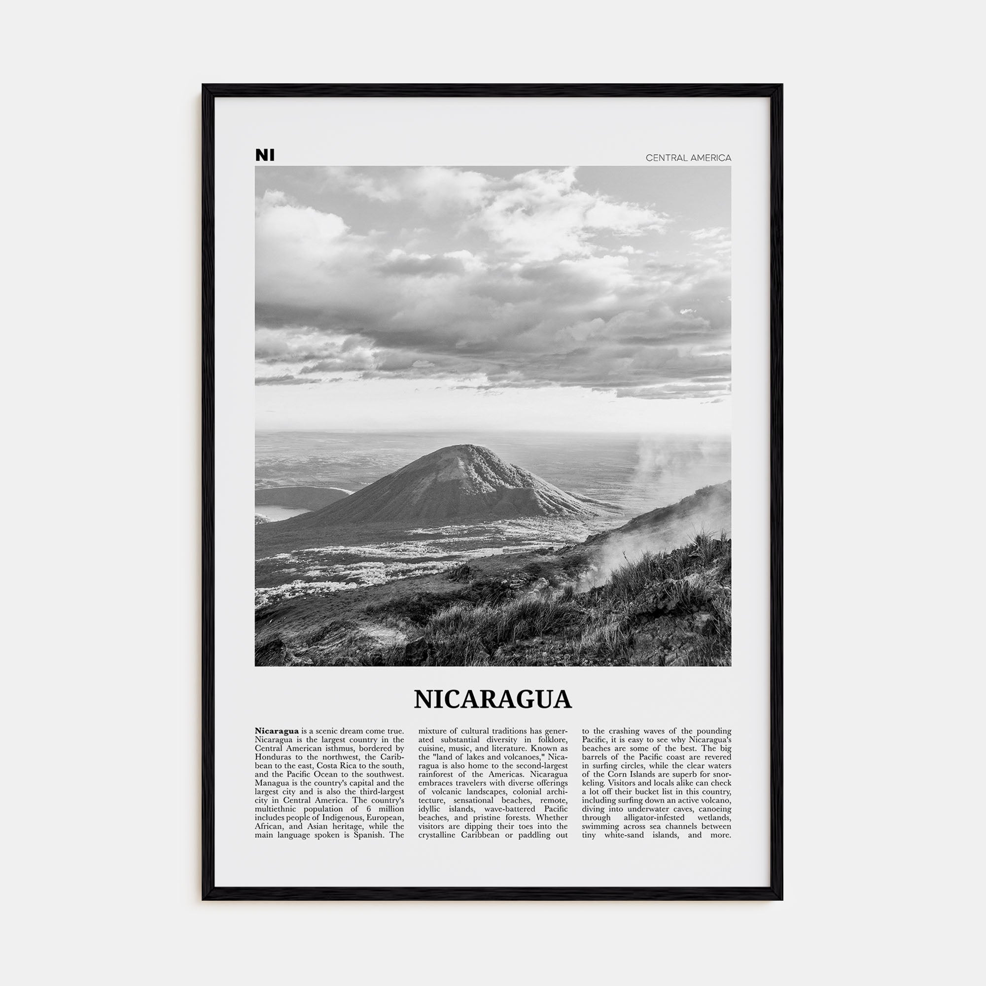 Nicaragua Travel B&W Poster