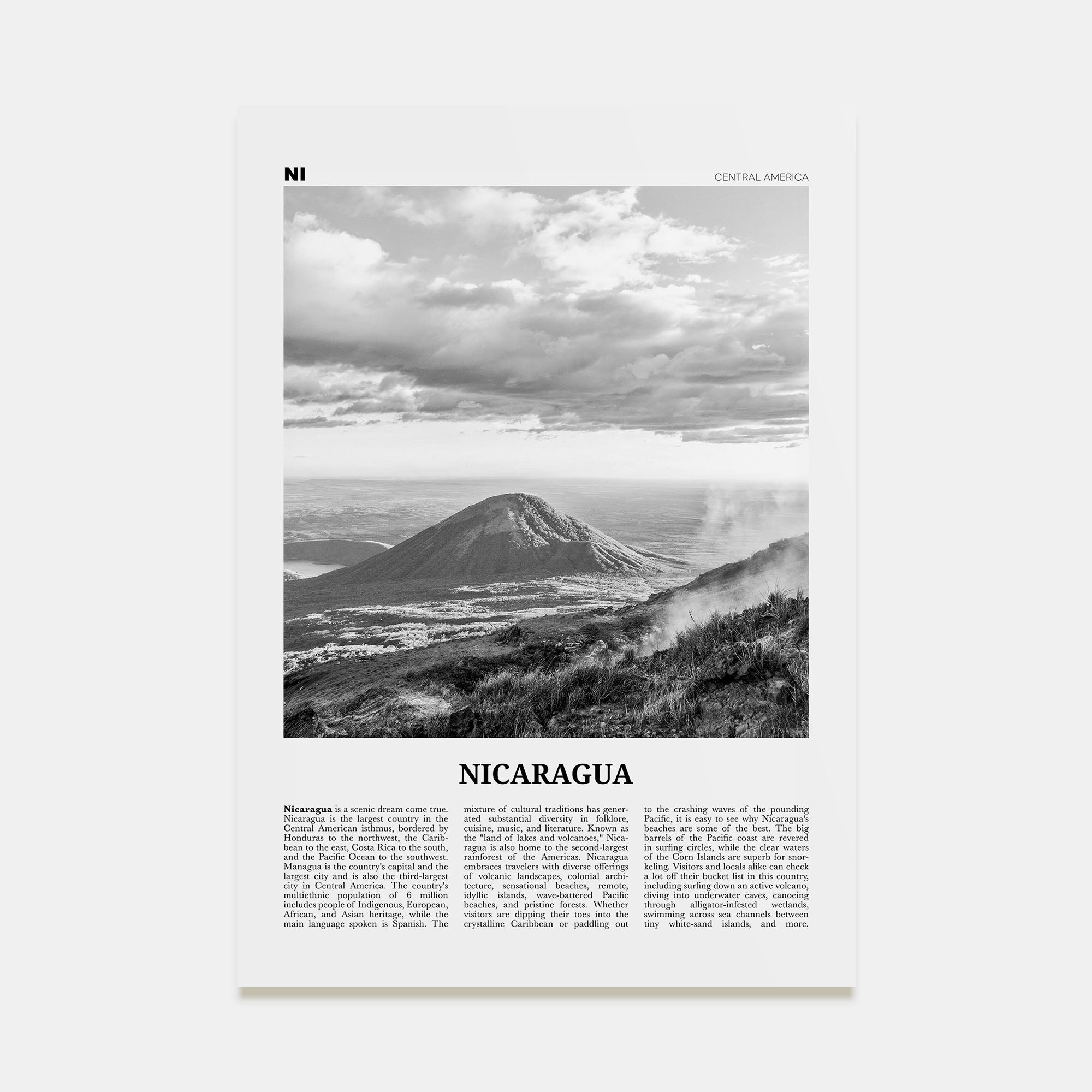 Nicaragua Travel B&W Poster