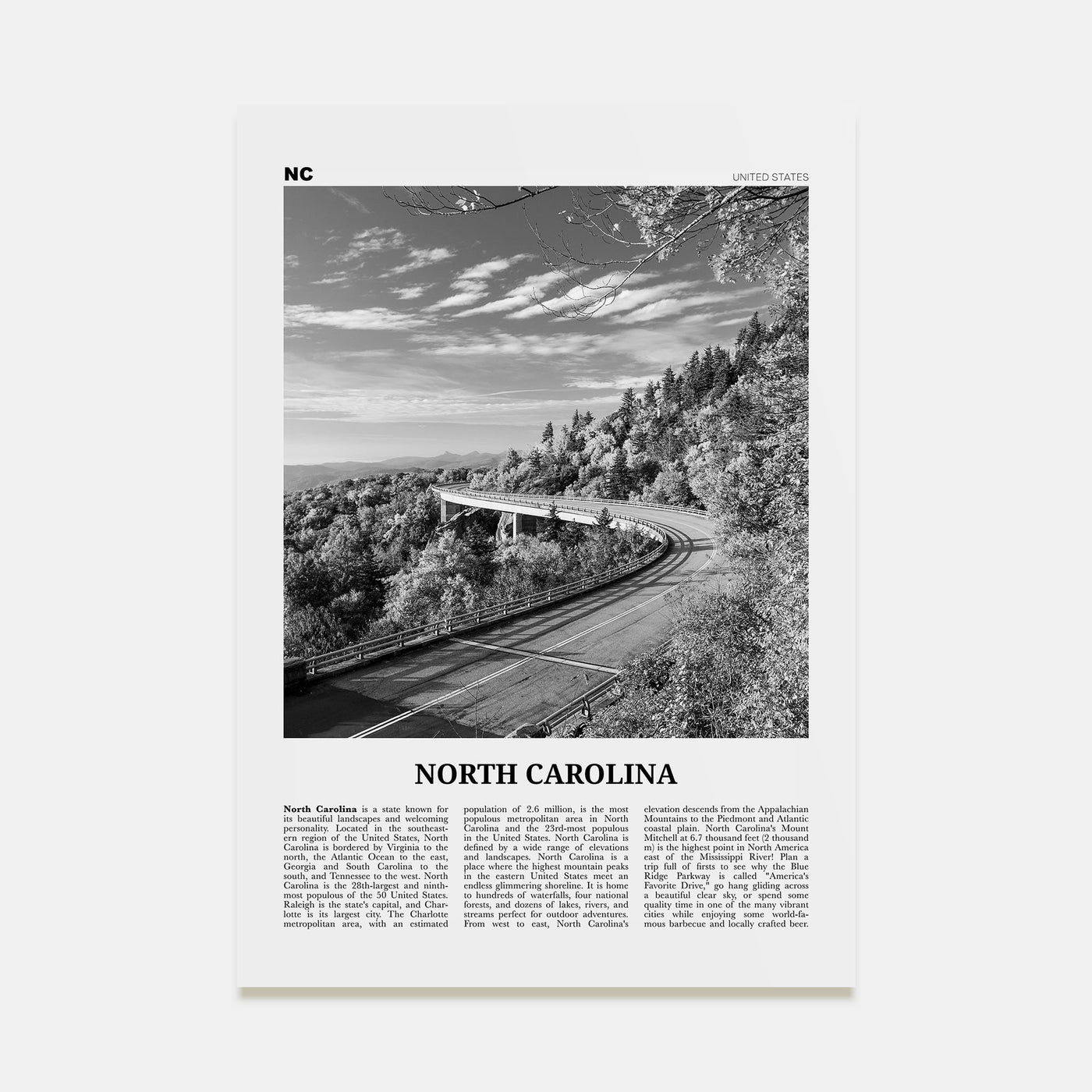 North Carolina Travel B&W No 3 Poster