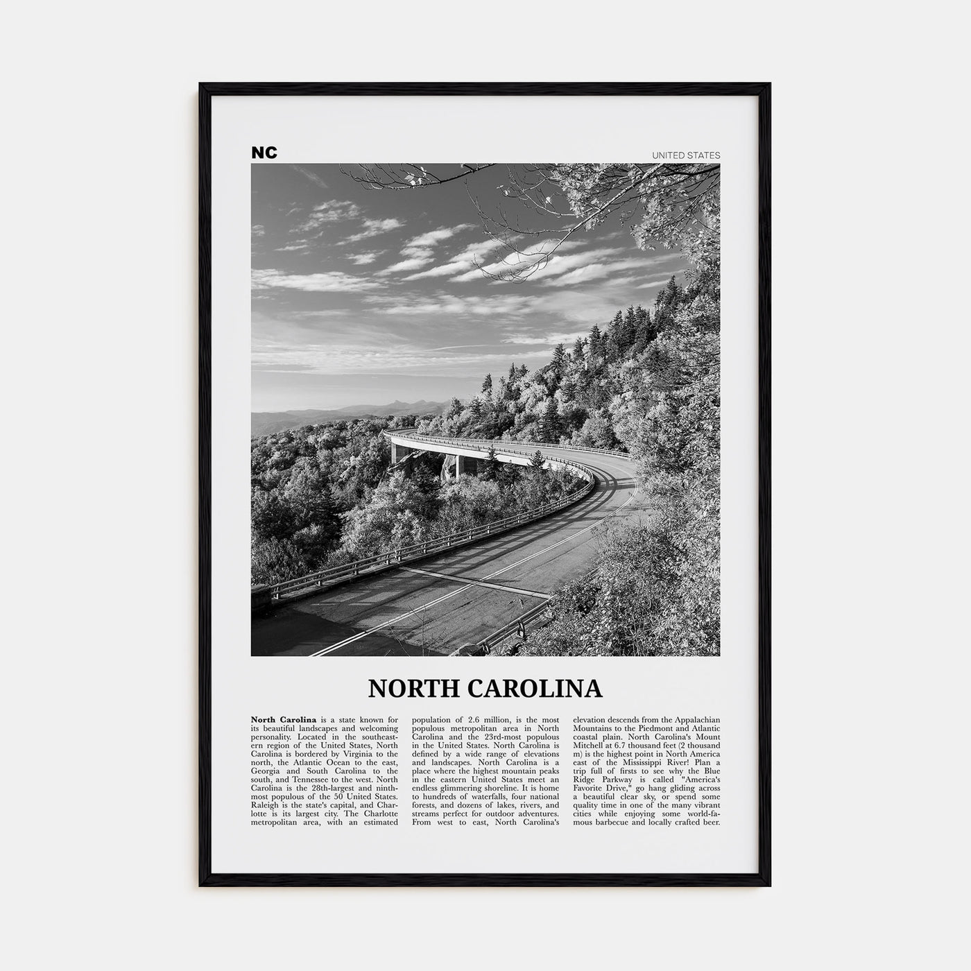 North Carolina Travel B&W No 3 Poster